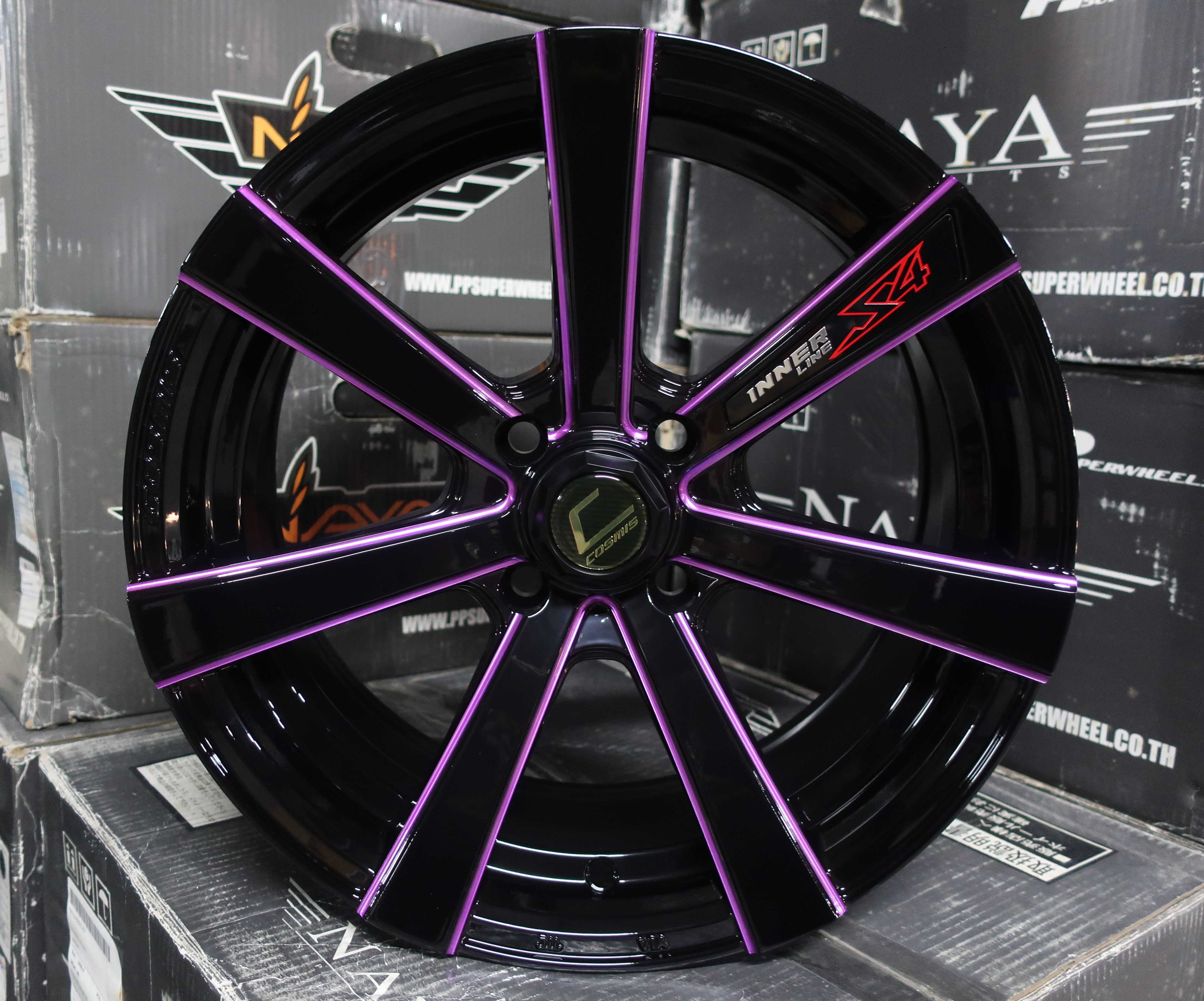 แม็กซ์ INNERLINE.S4(YA9957) 15X6.5 4X100 ET30 CB.67.1 BLK-W(MirrorPurple)+PLATE(Custom)