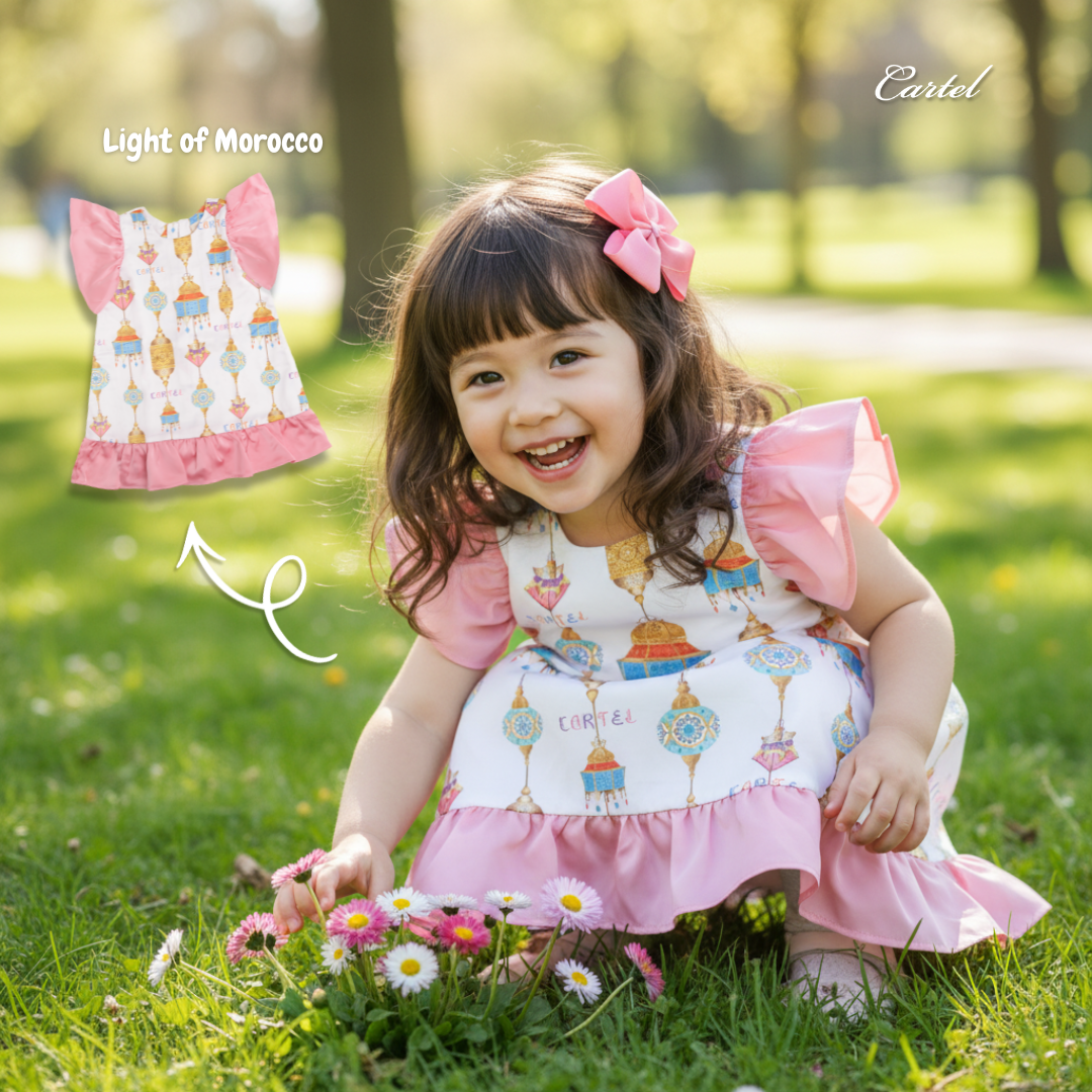 (CM) LIGHT OF MOROCCO DRESS เดรสเด็กสีชมพูแขนระบาย Cartelkids
