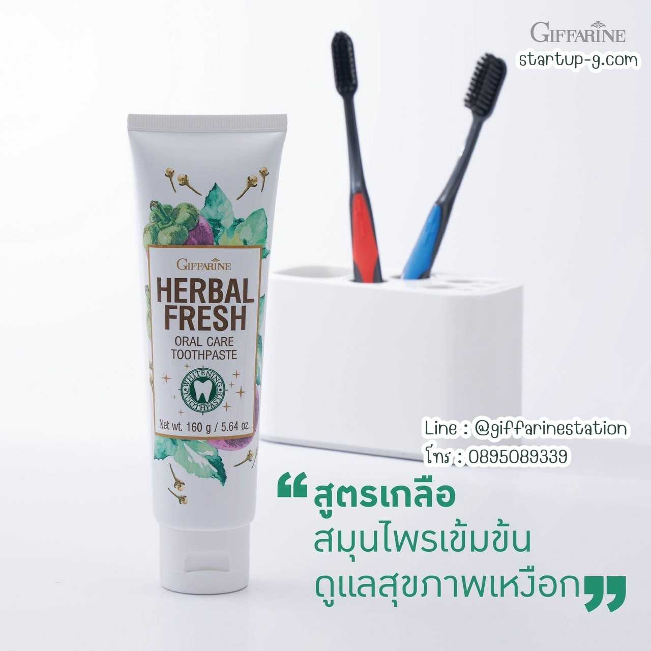 ยาสีฟัน Herbal Fresh กานพลู ใบข่อย เปลือกมังคุด ใบฝรั่ง เปปเปอร์มินต์ เกลือ พิมเสน การบูร เมนทอล