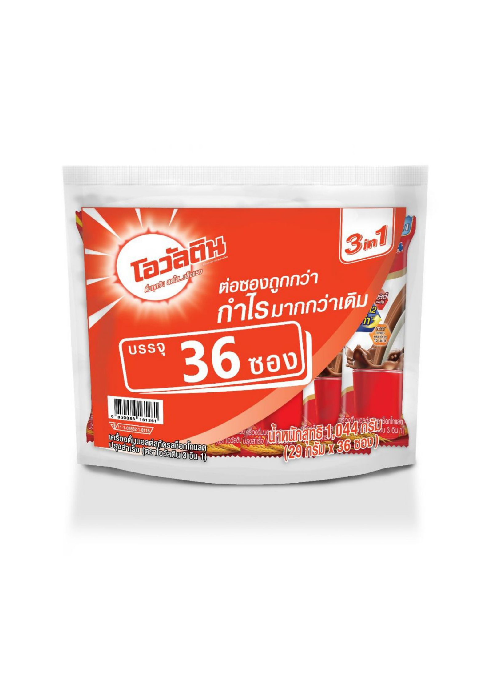 โอวัลติน 3 in 1  รุ่น 36+3 ซอง(บรรจุ 12 แพ็ค 36+3 ซอง)