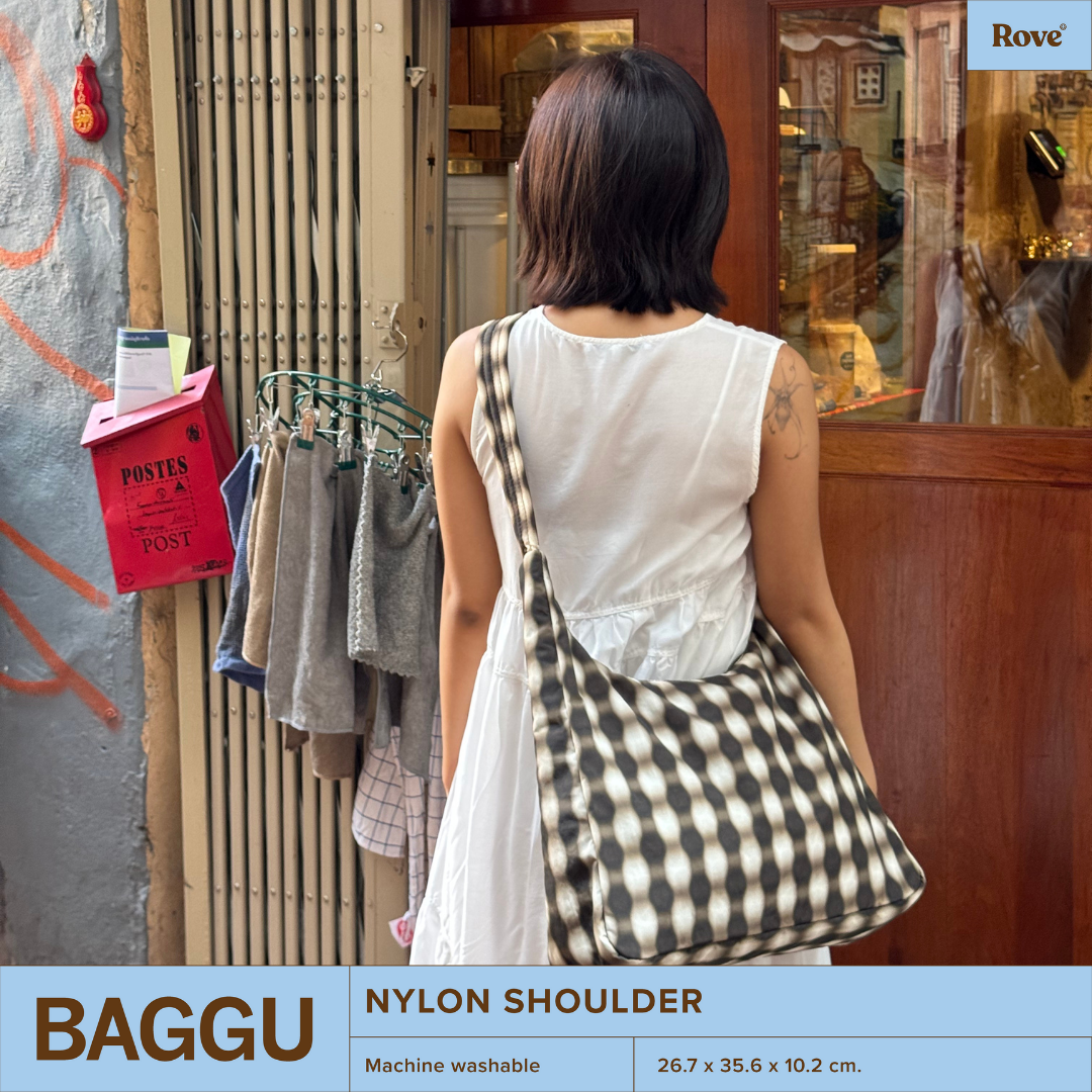 BAGGU Nylon Shoulder Bag - Blurred Gingham Brown