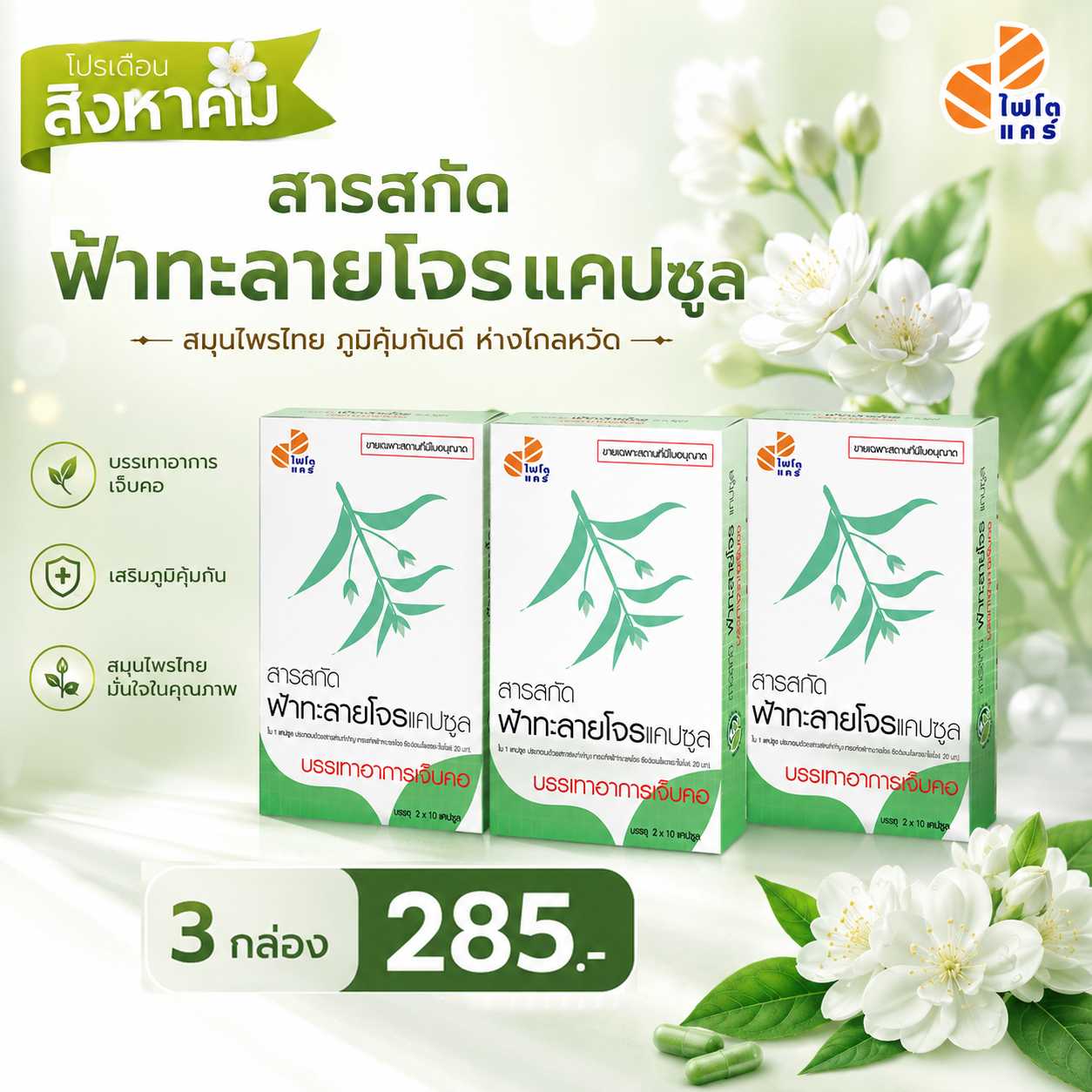 🔥3ชิ้น🔥สารสกัดฟ้าทะลายโจรแคปซูล 2x10 แคปซูล/กล่อง