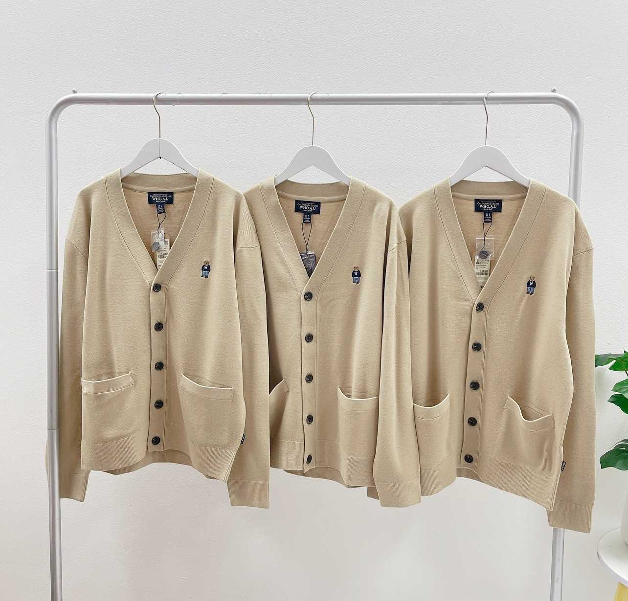 Who.A.U Steve V-Neck Cardigan (Dark Beige)
