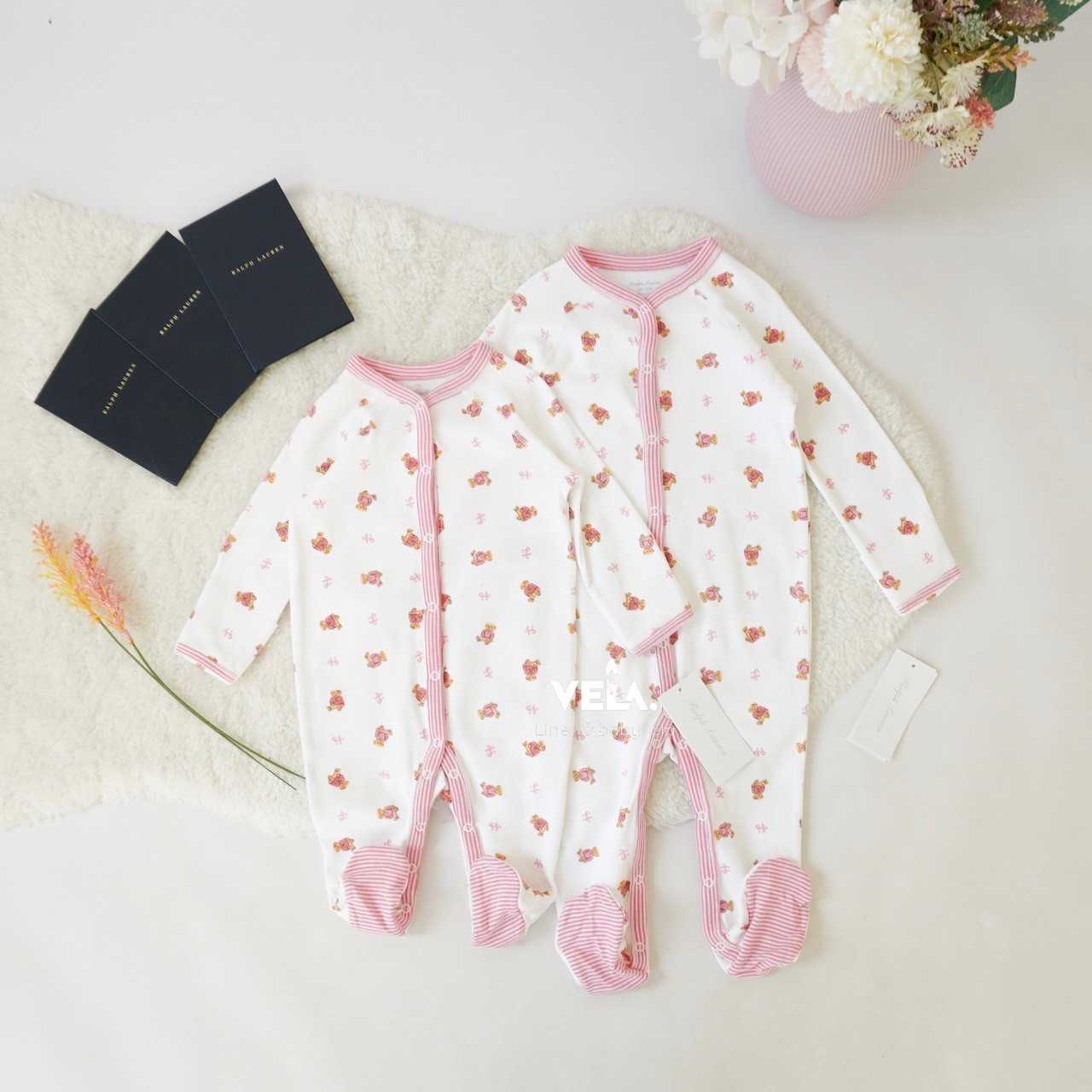 Polo Bear Cotton Coverall (Paisley Pink)
