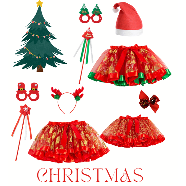 พร้อมส่ง กระโปรงเด็กเต้น คริสมาสต์แต่งโบว์เอวสีแดง พร้อมกิ๊ฟโบว์