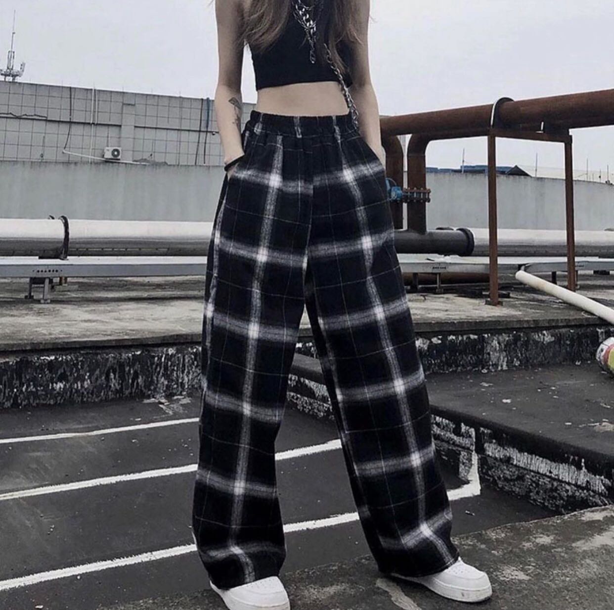 พร้อมส่ง🖤กางเกงลายสก็อตดำ
