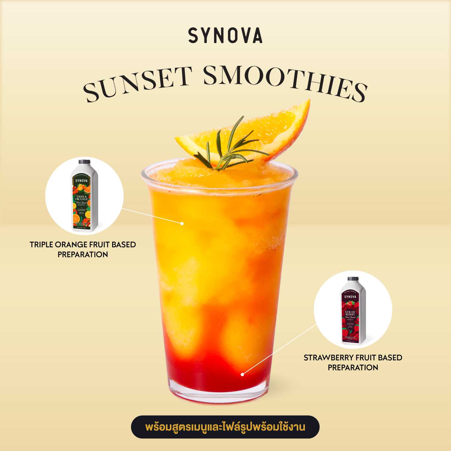 เซ็ตเครื่องดื่ม SYNOVA : เมนูซันเซ็ทสมูทตี้ พร้อมภาพ และสูตรชงเครื่องดื่ม (เซ็ต)