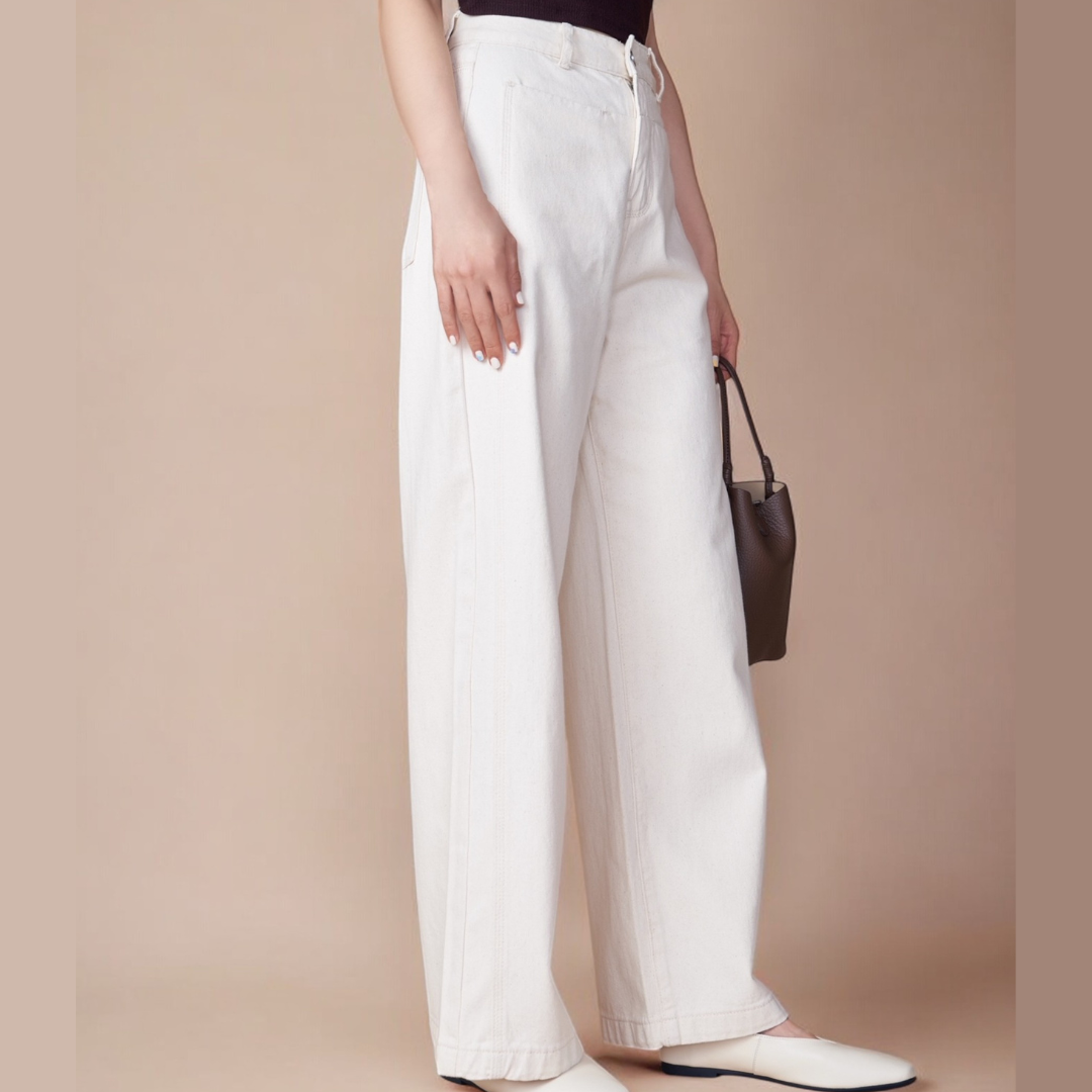 ยีนส์เอวสูง loose wide leg สีครีม