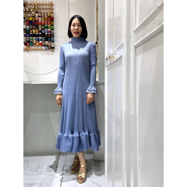 2MUAY รุ่น GA90186 เดรสอัดพลีท RAFFLE NECK PLEATED DRESS 10 สี FREE SIZE