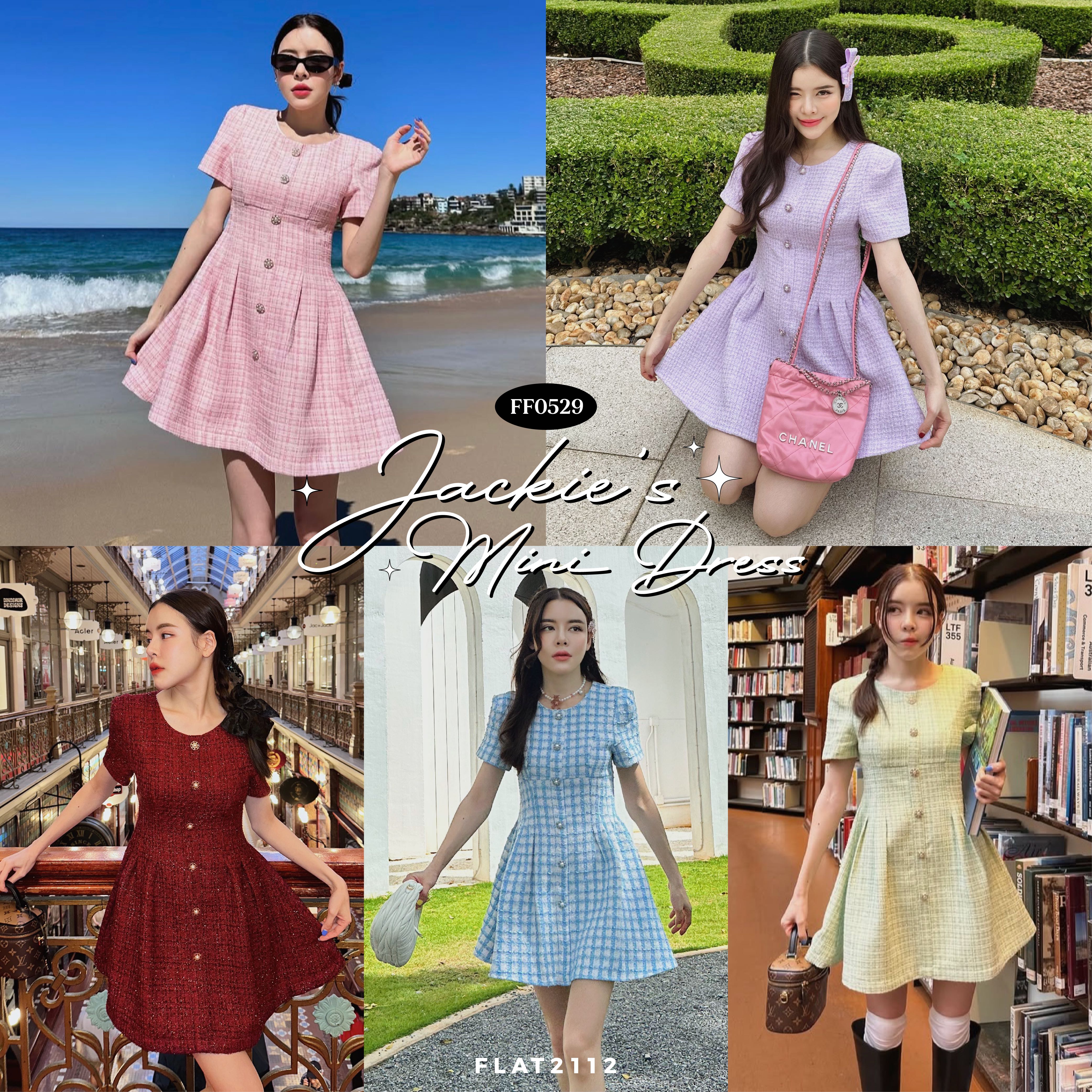 FLAT2112 FF0529 : JACKIE’S MINI DRESS มินิแขนสั้น เดรสออกงาน เดรสเข้ารูป