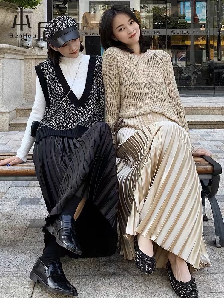 Sale 9:9 j031 กระโปรงทองพริ้ว ยืด ฟรีไซส