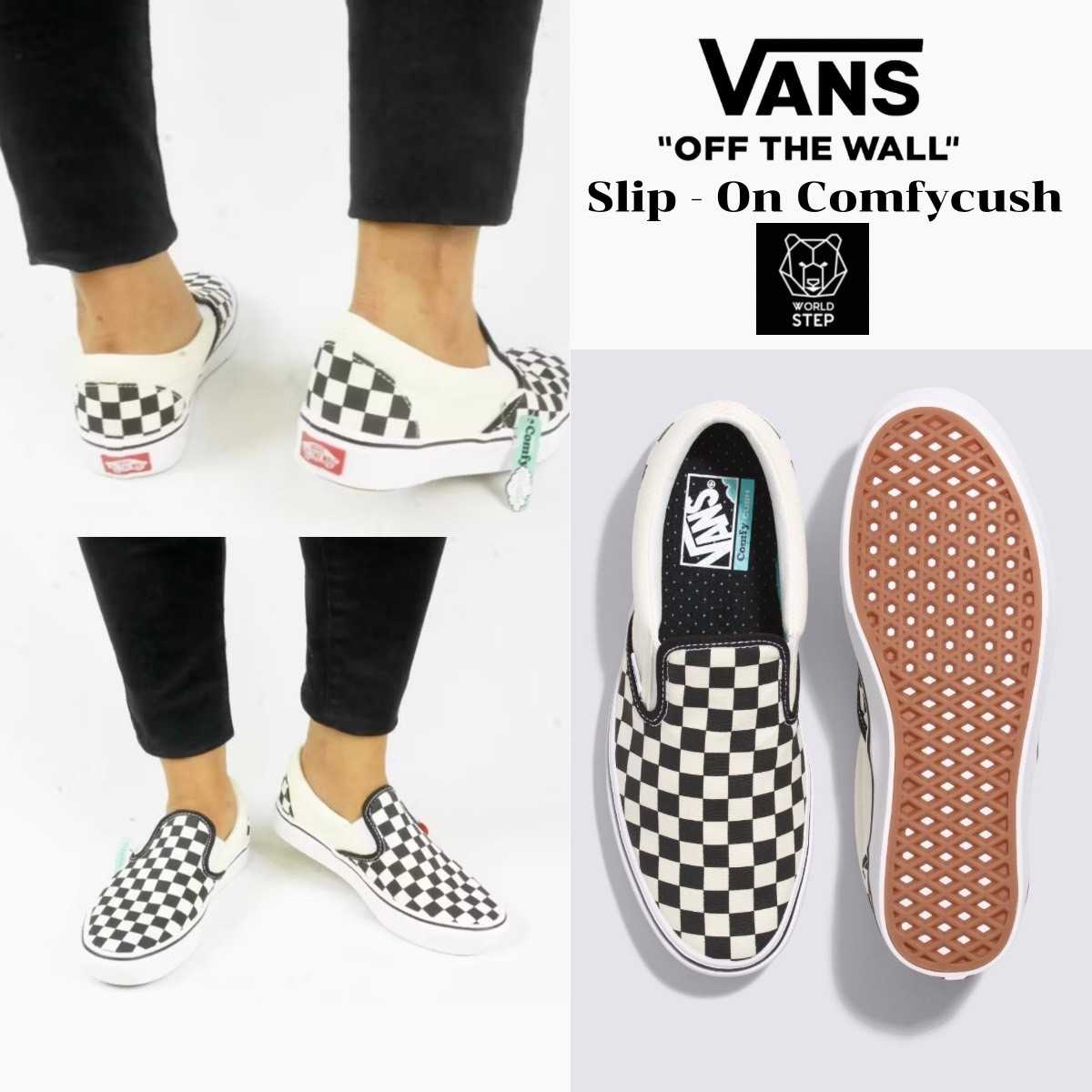 Vans รองเท้าผ้าใบ ComfyCush Classic Slip-On Checkerboard Black/White