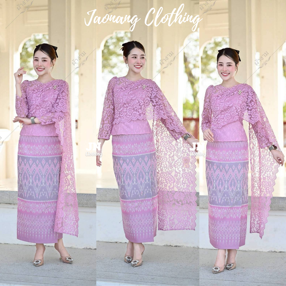 ผ้าถุงสำเร็จ ลายมัดหมี่ งานป้ายสำเร็จ ซิปซ่อนหลัง มี SIZE S-2XL เนื้อผ้าฝ้ายทอลาย อัดกาวทั้งผืน
