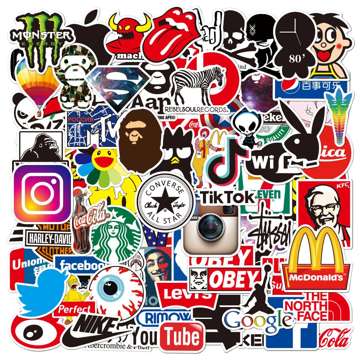 สติ๊กเกอร์กันน้ำ Set Logo 2 ( 100 ชิ้น ) | PVC กันน้ำ สีสด ติดทน ไม่ลอก