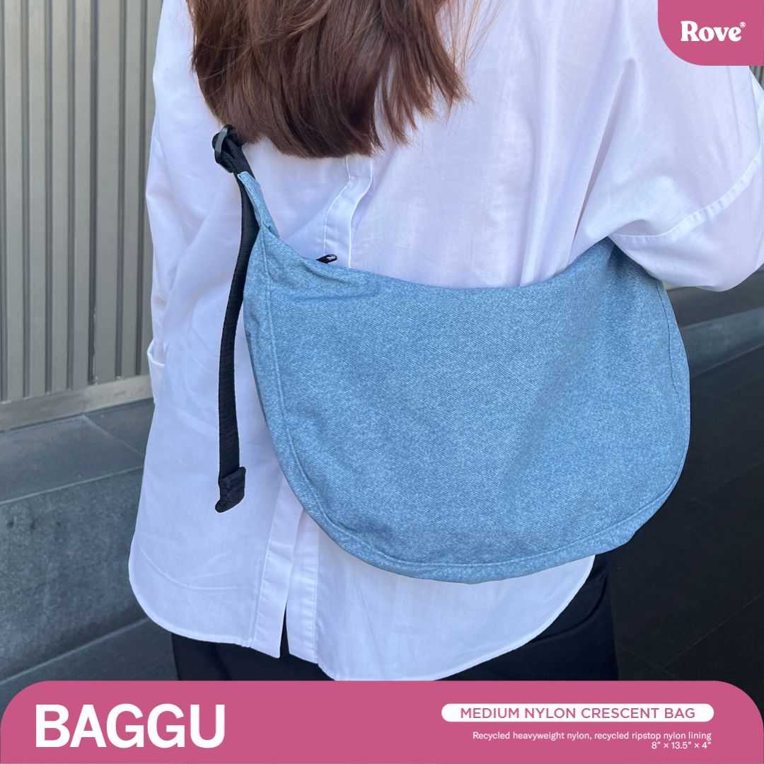 BAGGU Medium Nylon Crescent Bag - Digital Denim