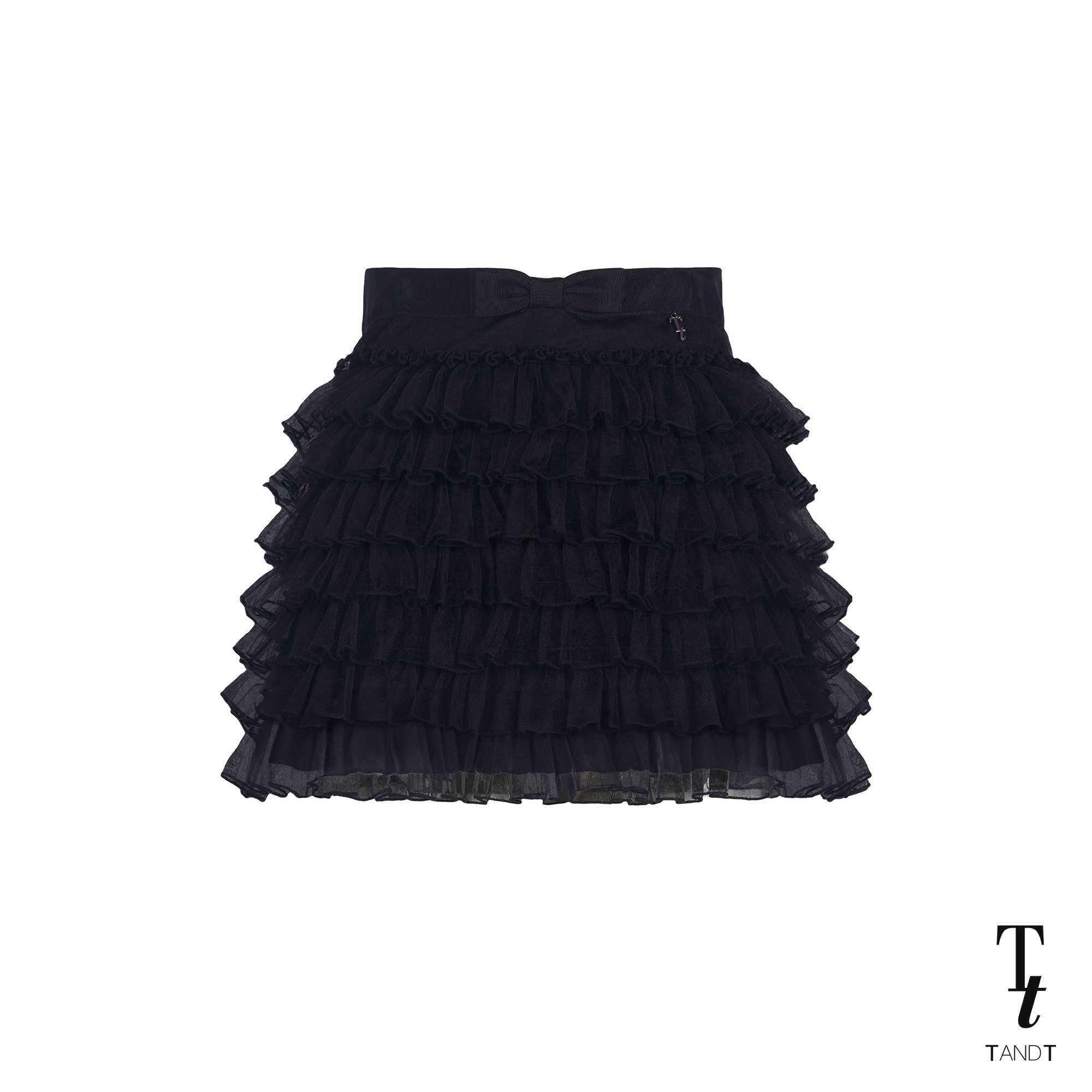 PUDDING BLACK - BOW HAND-CRAFTED DOUBLE RUFFLE SKORT