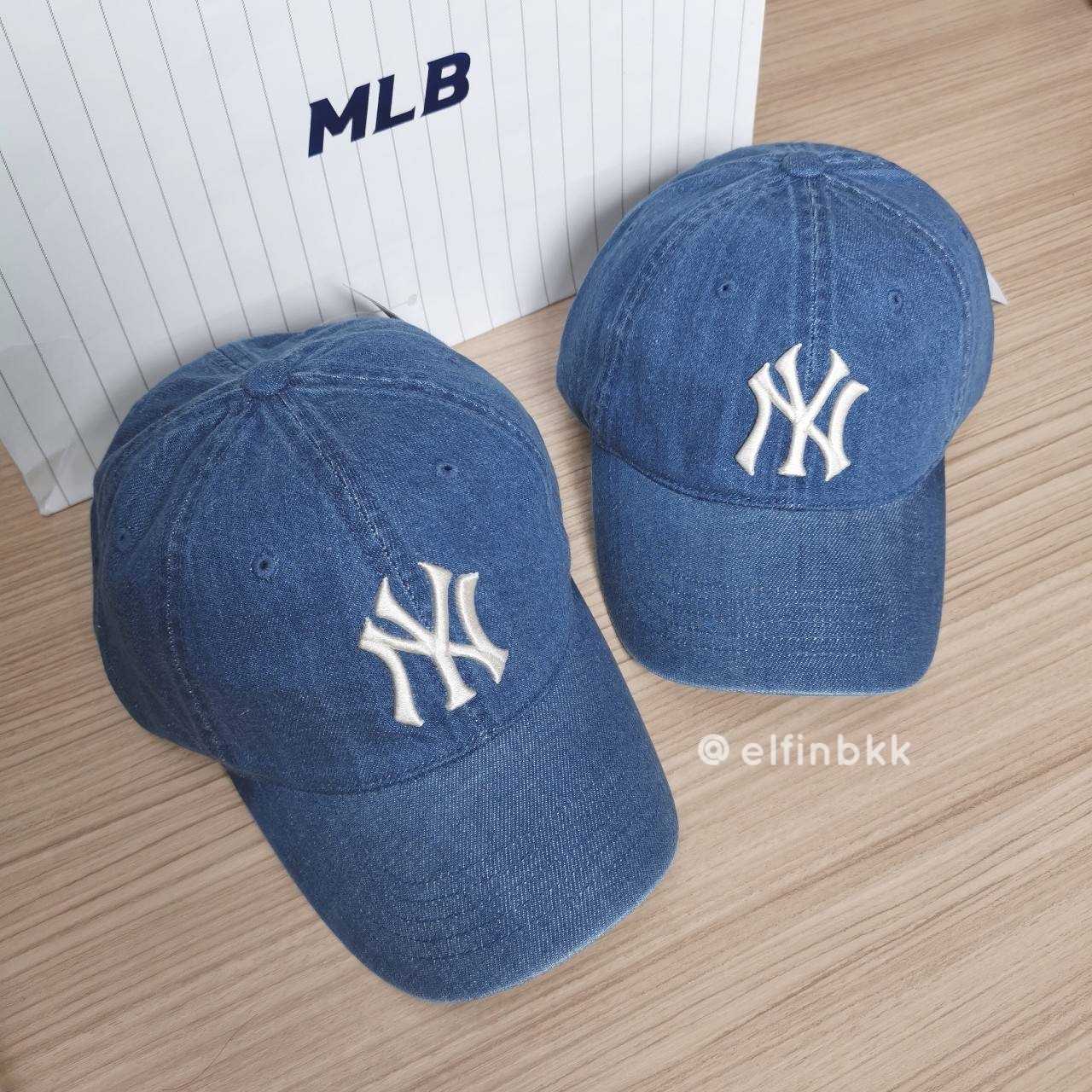 ขายดี⭐ MLB Denim Cap  หมวกแก๊ปยีนส์ NY/B สียีนส์อ่อน สียีนส์เข้ม สีฟ้า สีน้ำเงิน 