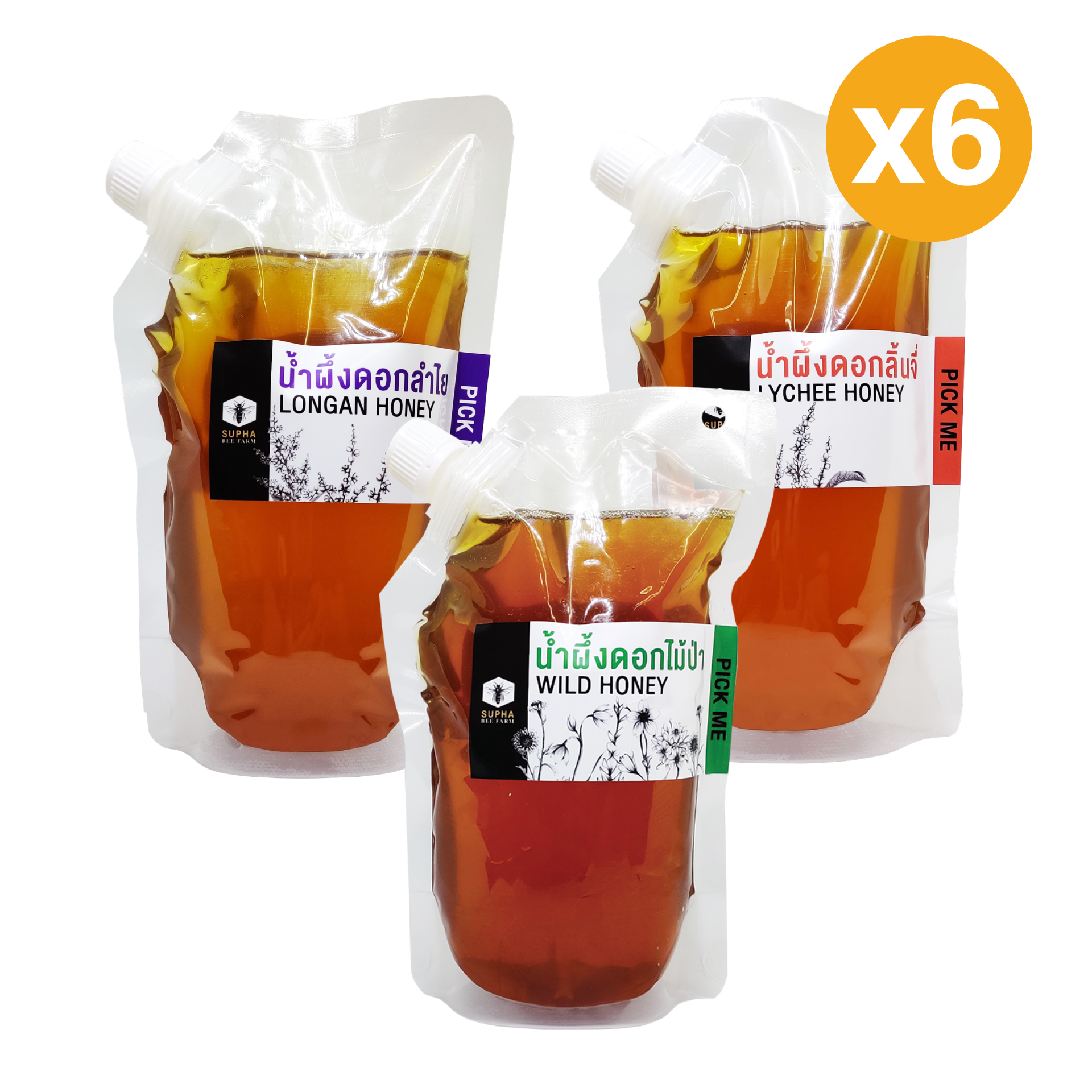 น้ำผึ้งถุง 800 กรัม 6 ถุง คละชนิด Honey 800g 6 pcs assorted types