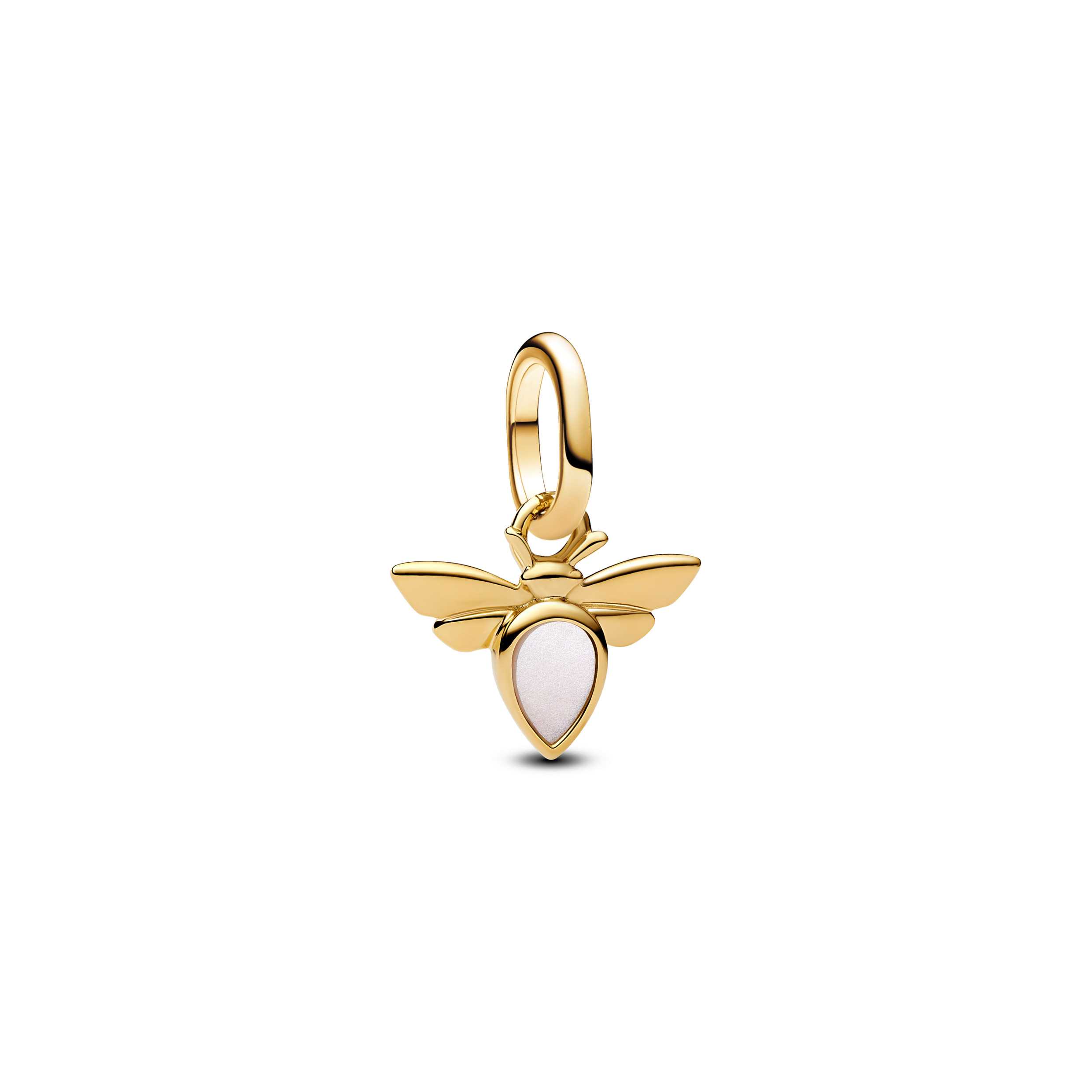 Bee 14k gold-plated mini dangle with white bioresin man-made mother of pearl