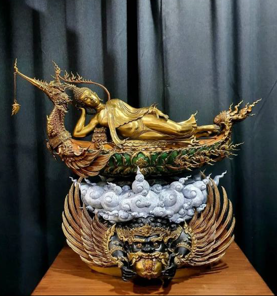 ผลงาน : พระพุทธไสยาสน์ ประทับพระราหู ED  ขนาด : ความสูง 63 ซม.