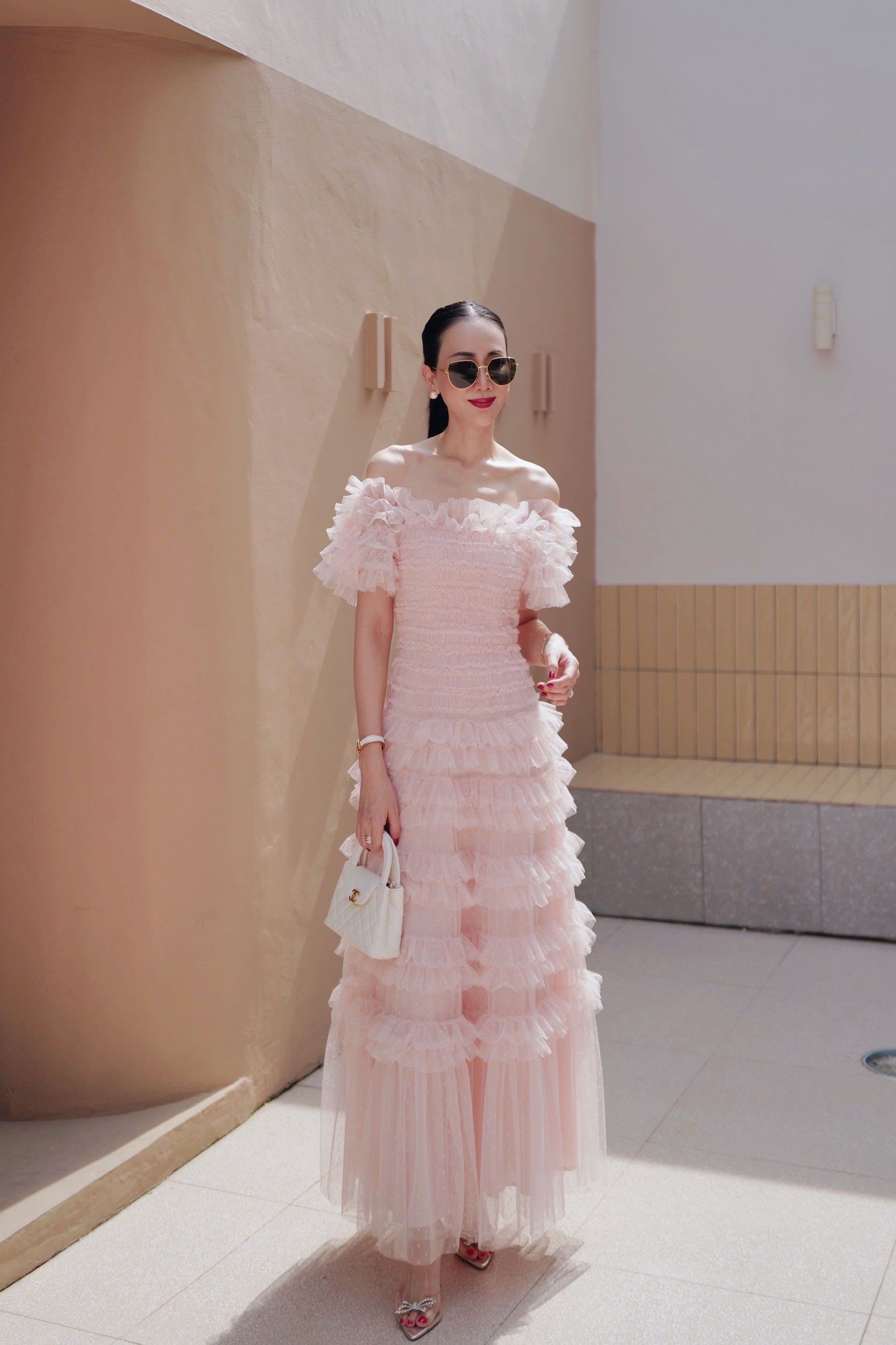 (Pre-order)Pink of nude maxi dress เดรสผ้าโปร่ง