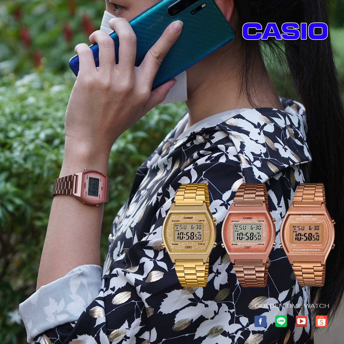Casio B640 B650 ดิจิตอล สีพิ้งโกลด์ รุ่นยอดนิยม นาฬิกาข้อมือผู้หญิง