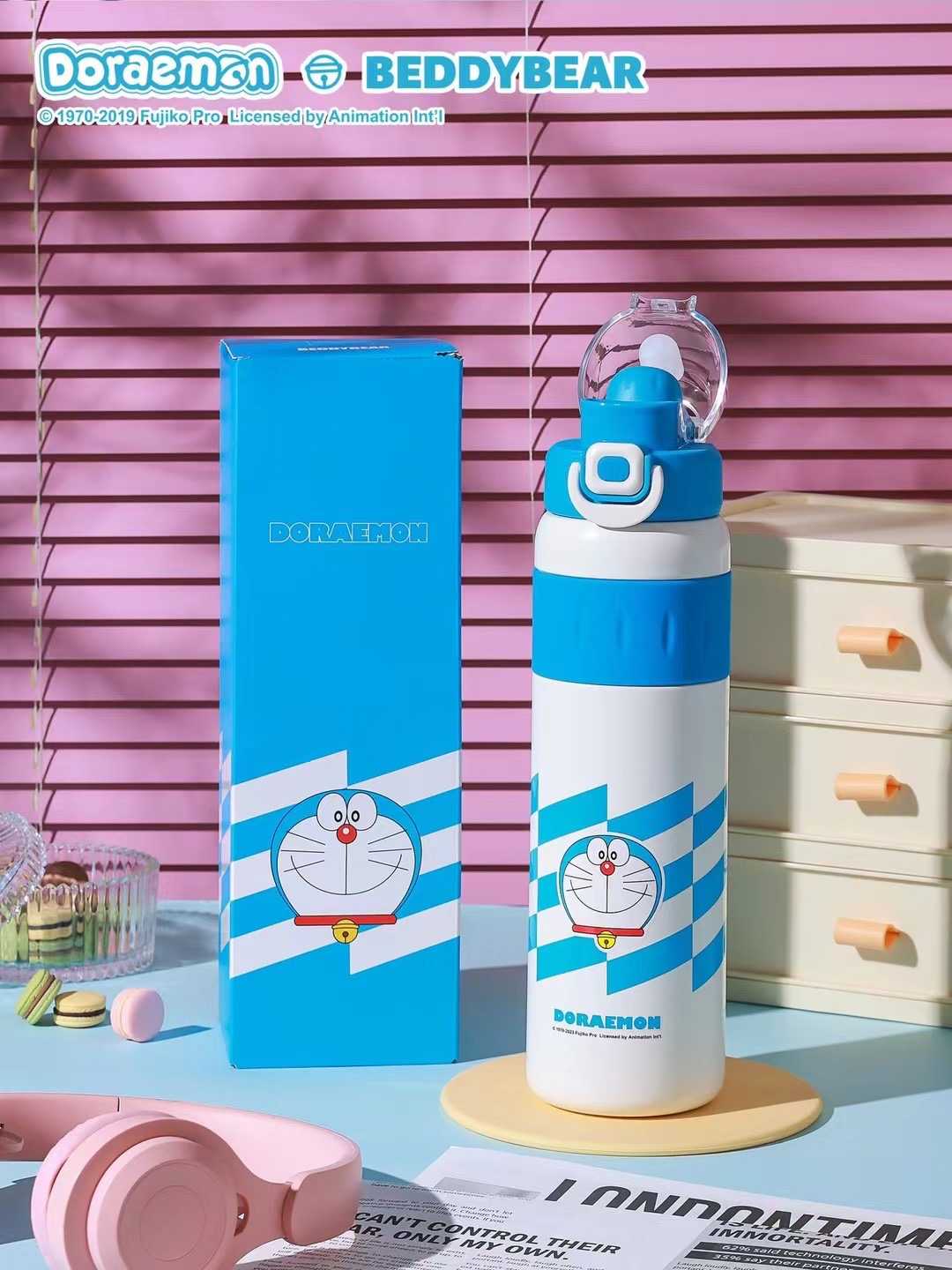 BeddyBearXDoreamon กระติกน้ำสูญญากาศแสตเลส 2in1 ฝายกดื่มและหลอดดูด รุ่น BBA013S-015D ขนาด 900 ml.