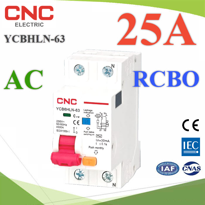 25A RCBO 2P AC L-N 30mA Residual Current Circuit Breaker MCB CNC