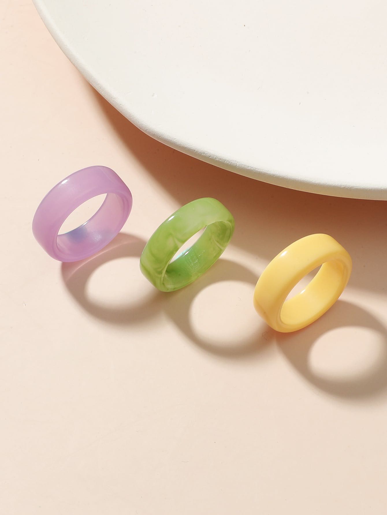 3pcs Pastel Resin Rings