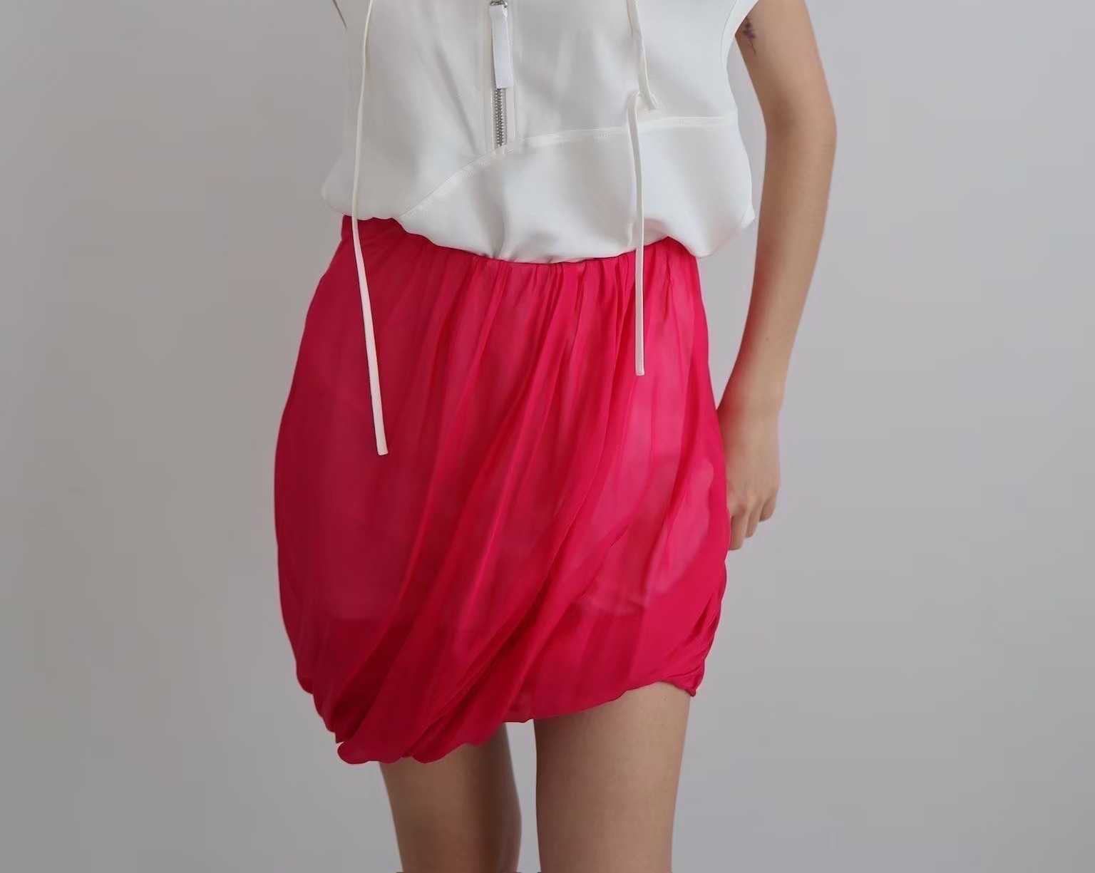 SALE Helmut Lang PRINTED SILK BUBBLE SKIRT - FUCHSIA