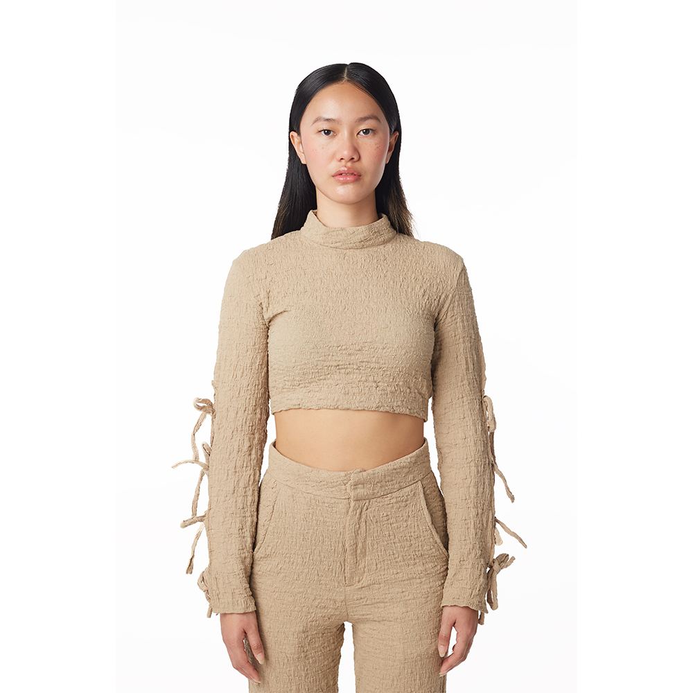 (70% OFF DEFECT) Honeycomb Crop Top in Beige