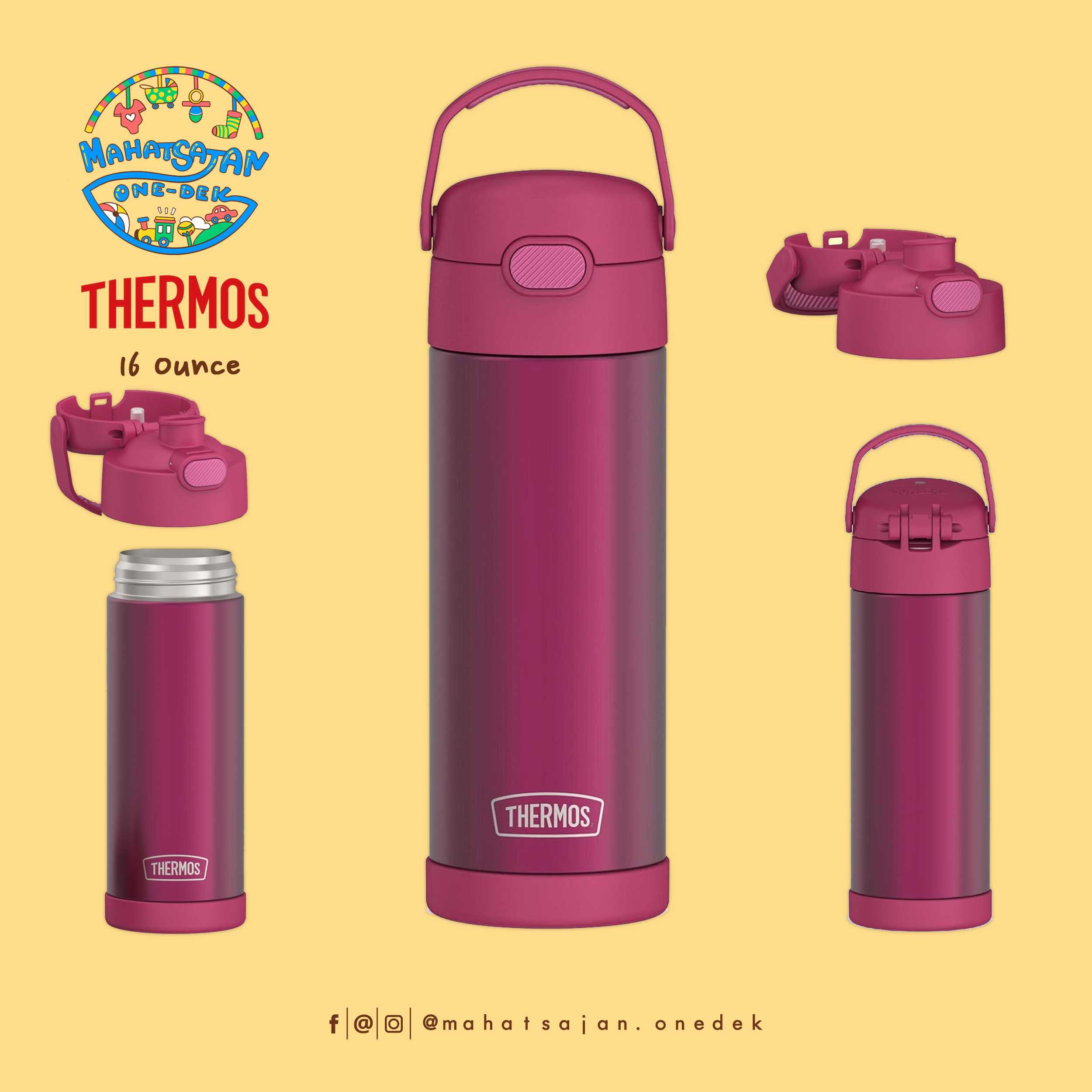 Rosewoood The Funtainer 16 Oz Stainless Steel Water Bottle  กระติกน้ำเก็บอุณหภูมิ ยกดื่ม