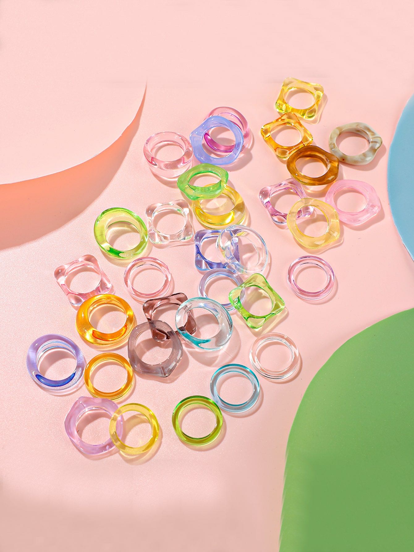 colorful clear resin ring set