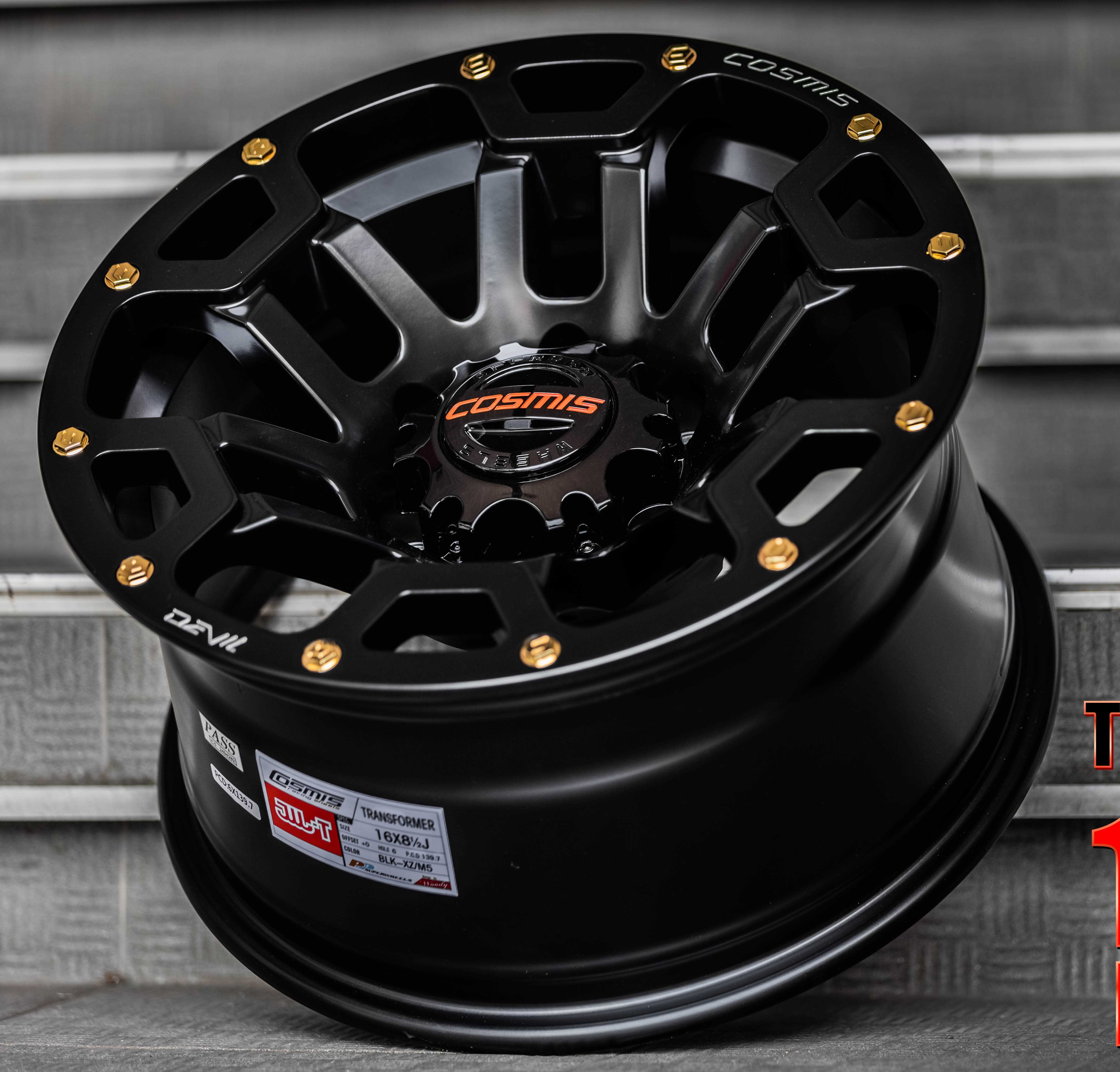 แม็กซ์ TRANSFORMER 16X8.5 6X139.7 ET0CB.106 BLK-XZ/M5(REVESTGOLD)(สีดำด้านCNCตัวหนังสือ)หมุดทอง