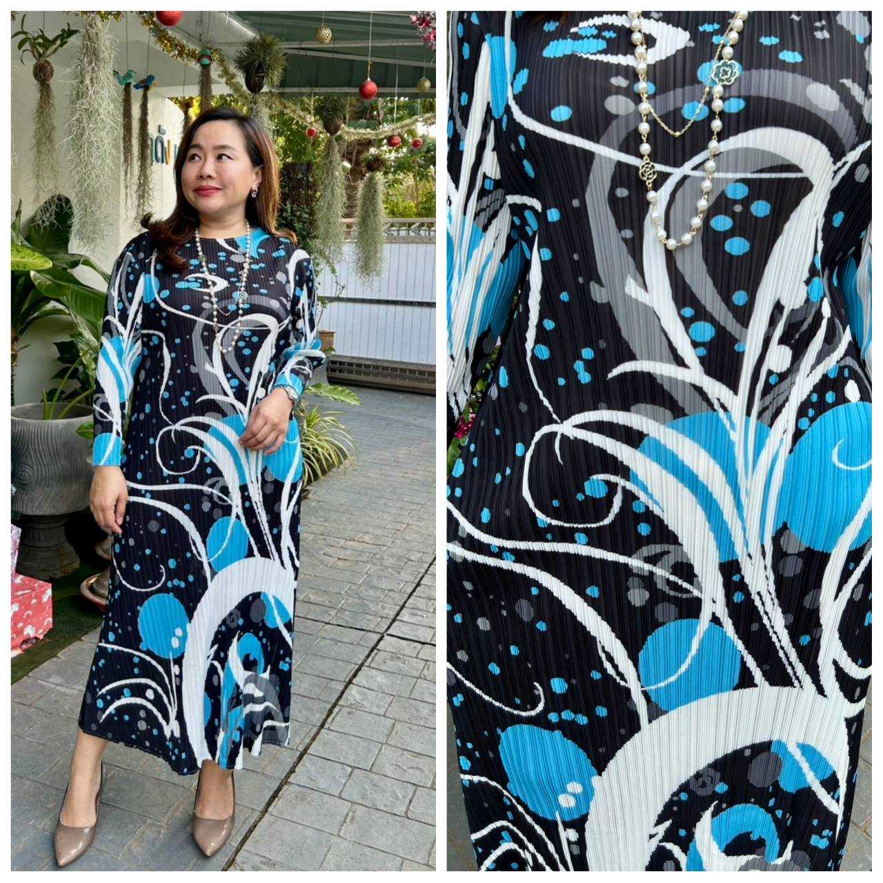 Pleatbynisa A596 เดรสอัดพลีท เนื้อผ้าPolyester100%