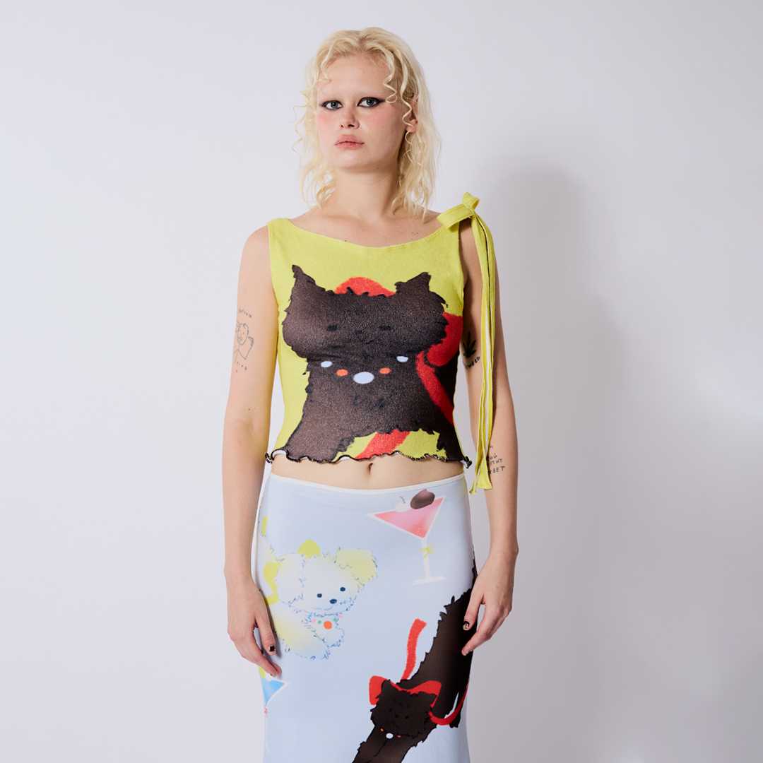 BLACKDOG BKK-AW2410-Mary tank top-เสื้อผ้าขนหนูแขนกุดพิมพ์ลาย