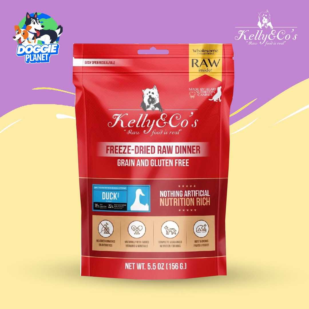 Kelly & Co's Freeze-Dried Raw อาหารสุนัขบาร์ฟ ฟรีซดรายเป็ด&ผักออร์แกนิค ไร้ธัญพืช 156 ก.