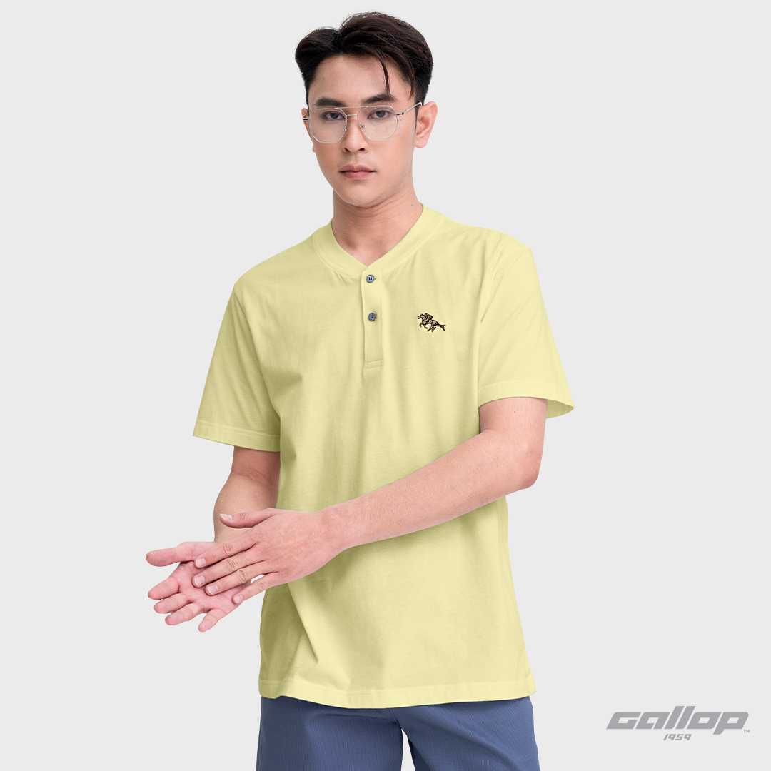GALLOP : เสื้อยืดคอกระดุม T-SHIRT (Henley neck) รุ่น GT9151 สี Pale Yellow – เหลือง