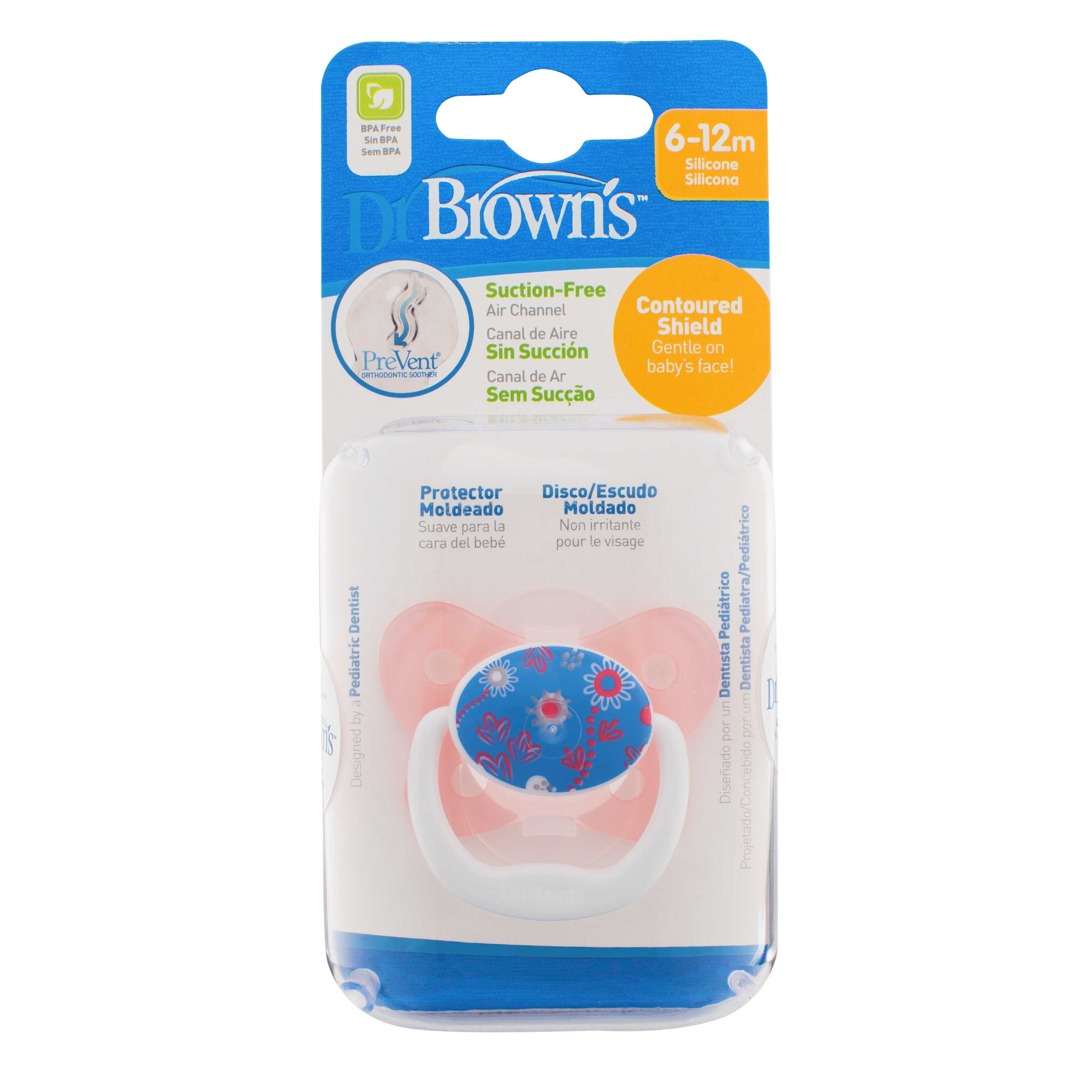 #จุกนมหลอก Dr.Brown's : DRBPV21304-SPX PreVent BUTTERFLY SHIELD Pacifier Stage 2  6-12M - Pink 1pk.