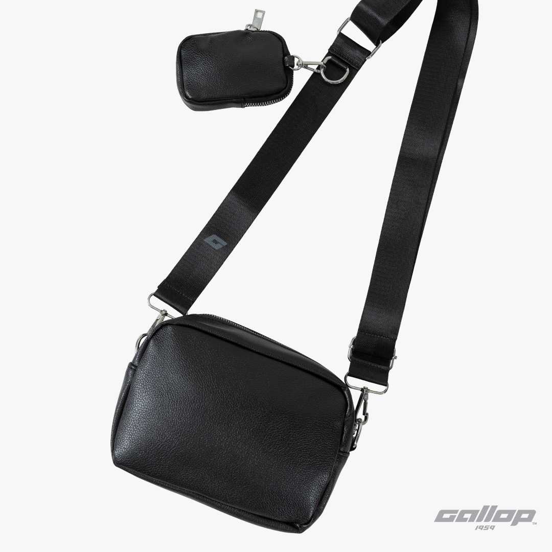 GALLOP : กระเป๋าหนังสะพายข้าง Leather Pocket Crossbody Bag รุ่น ACGB9022 สีดำ / ราคาปกติ 1650.-