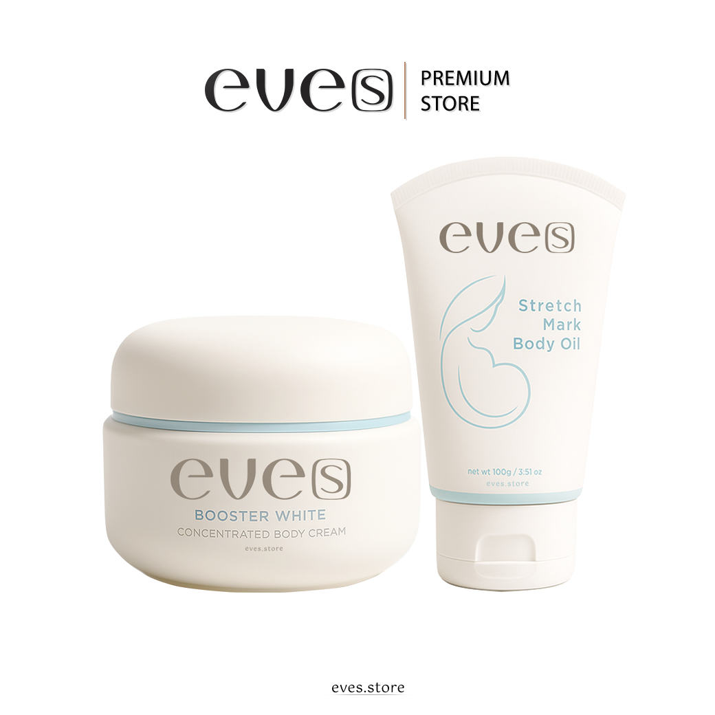 EVES เซตคู่ ลดรอยแตกลาย อีฟส์ คุณแม่ตั้งครรภ์ ครีมคนท้อง ป้องกันการแตกลาย รอยแตกลาย หลังคลอด