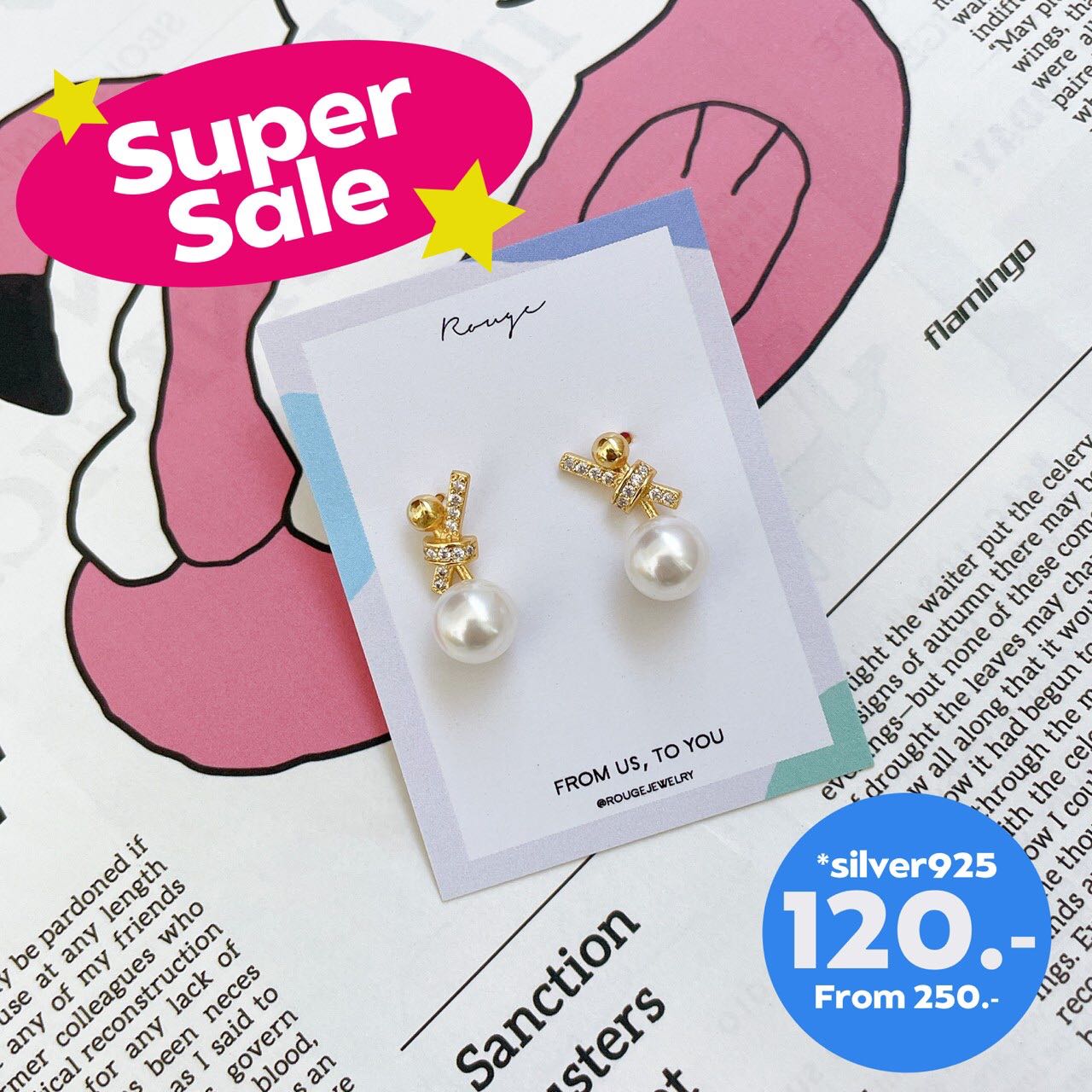 Gold crystal knot with pearl stud ✨ Silver 925 ไม่แพ้ไม่คัน 