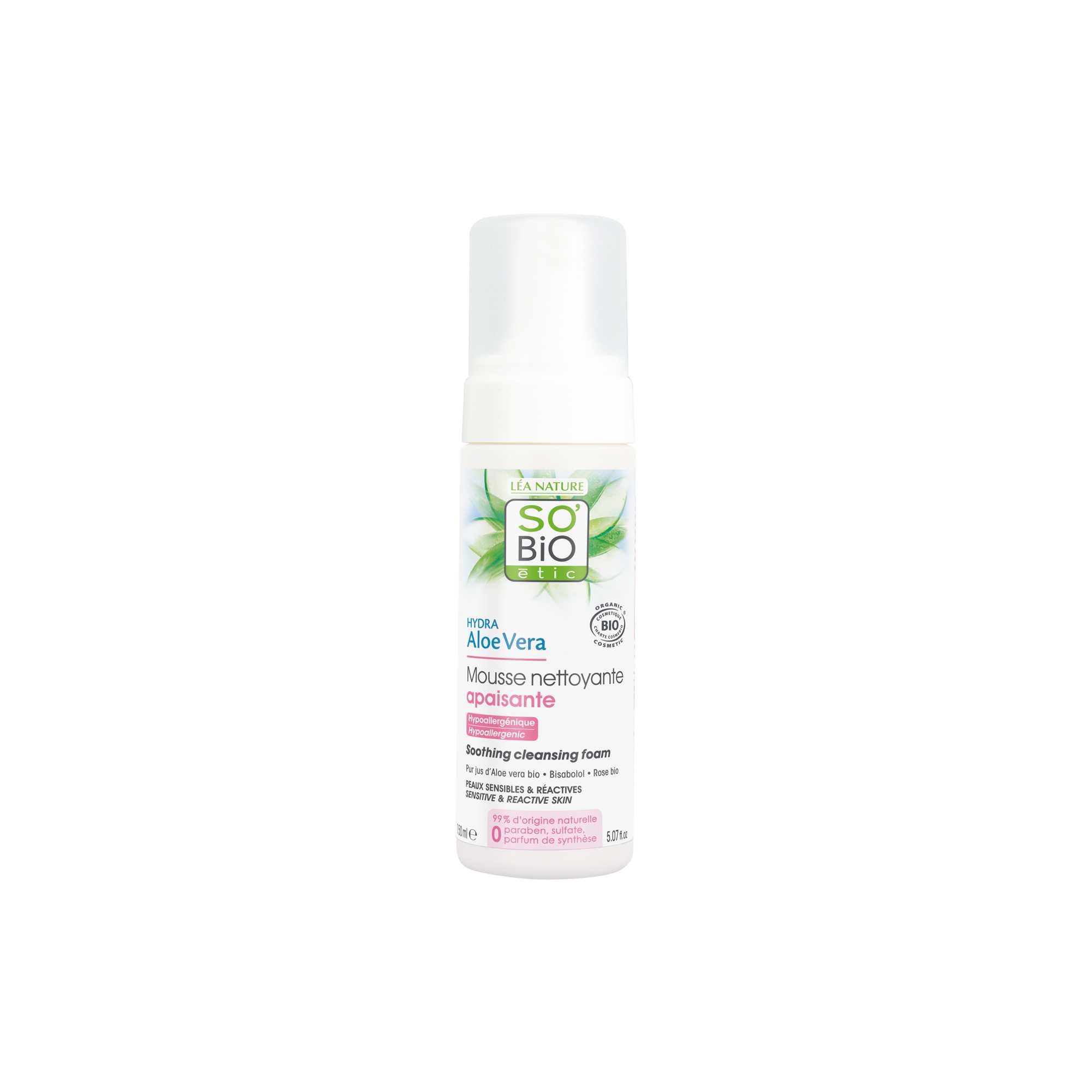 SO'BiO etic | Hydra Aloe Vera Soothing Cleansing Foam 150ml. โฟมล้างหน้าเพื่อผิวบอบบาง แพ้ง่าย