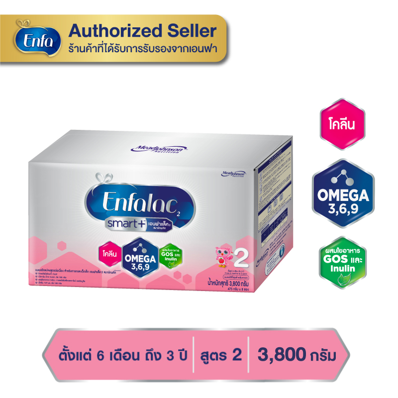 นมเอนฟาแล็ค สมาร์ทพลัส นมสูตร 2 นมผงเด็ก ขนาด 3800 กรัม Enfalac Smart+ 2 นม เอนฟา แล็ค นมผง Enfa lac