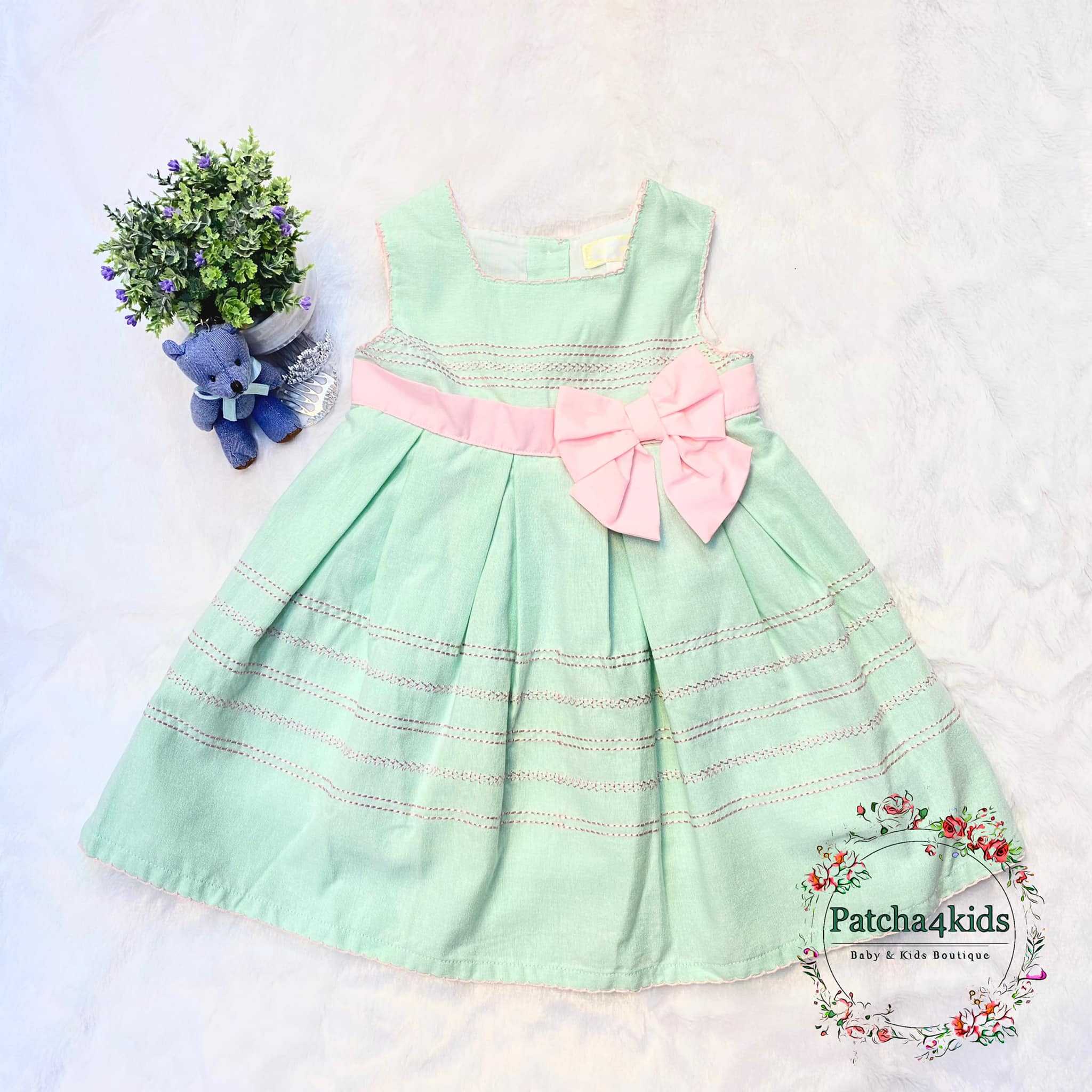 ( DS003 ) เสื้อผ้าเด็กผู้หญิง ชุดเด็กผู้หญิง ชุดเดรสเด็กผู้หญิง เดรสเด็กโต สีเทา สีมิิ้นท์ 1-10 ปี