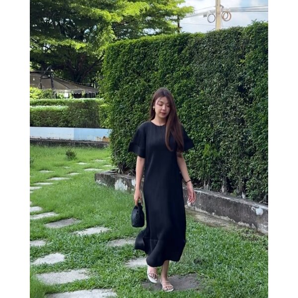 2MUAY รุ่น GJO10741 เดรสอัดพลีท RIPPLE SLEEVE PLEATED DRESS 5 สี FREE SIZE