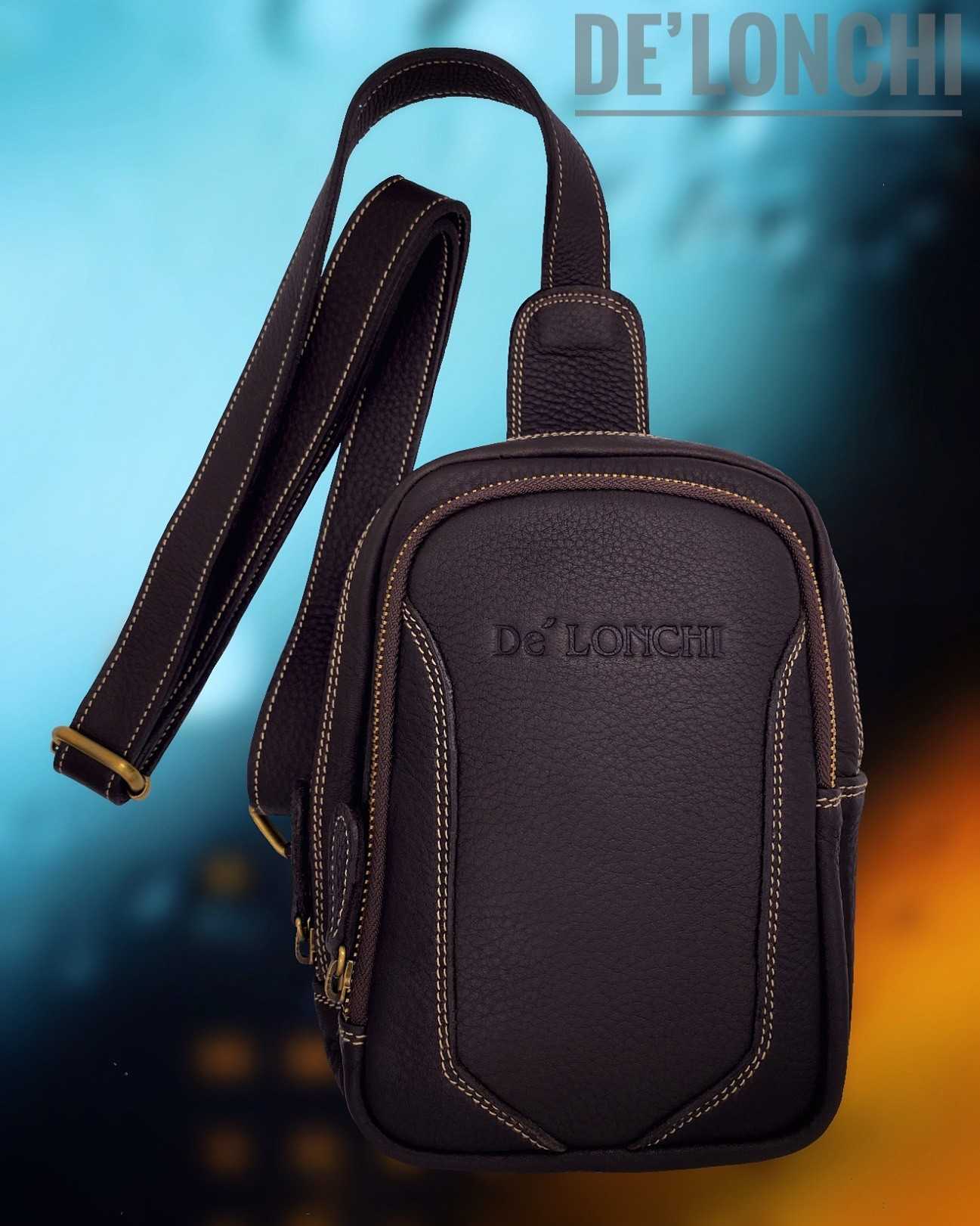 Delonchi กระเป๋าหนัง fanny bag คาดอก  หนังชามัวส์ฝอกนิ่ม รุ่น de028