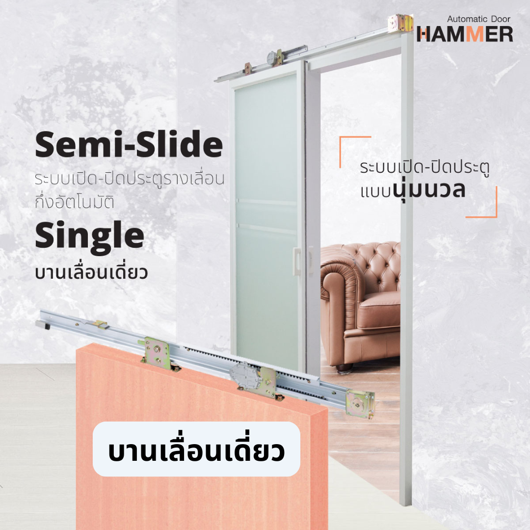 ประตูอัตโนมัติ ชุดรางเลื่อน ประตูเลื่อน Semi Slide Double Sliding Door บานเลื่อนเดี่ยว