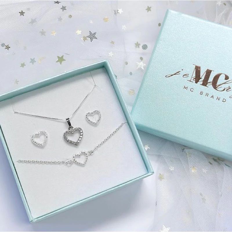 เซ็ตเครื่องประดับเงินเเท้ (สร้อยพร้อมจี้ ต่างหู สร้อยข้อมือ) รุ่น Alice Set ✅ไม่ลอก ไม่แพ้ ✨