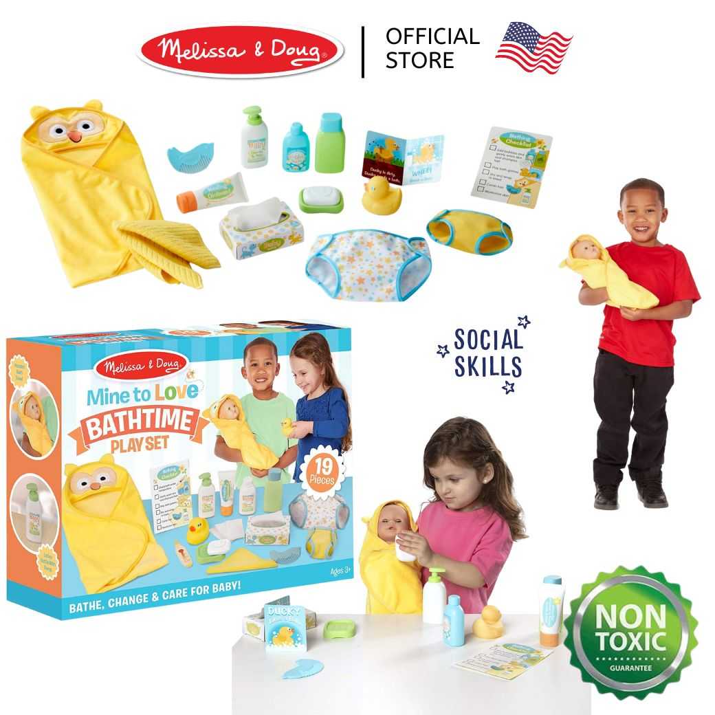 (ของแท้ USA) ชุดตกแต่งตุ๊กตาเด็ก อาบน้ำ Baby Care & Bath Time Play Set Melissa Doug อุปกรณ์ครบ 31703